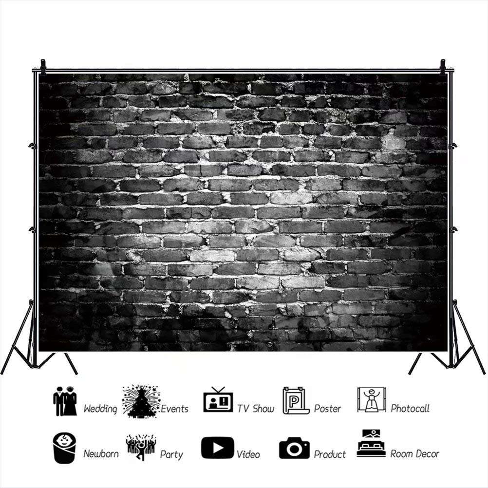 Old Black Brick Wall Photography Backdrop 10x8ft Grunge Gloomy Broken Brick Wall Photo Background Girls Boys Adult Portrait Baby Shower Birthday Party Event Decor Banner Photo Studio Props Vinyl 3