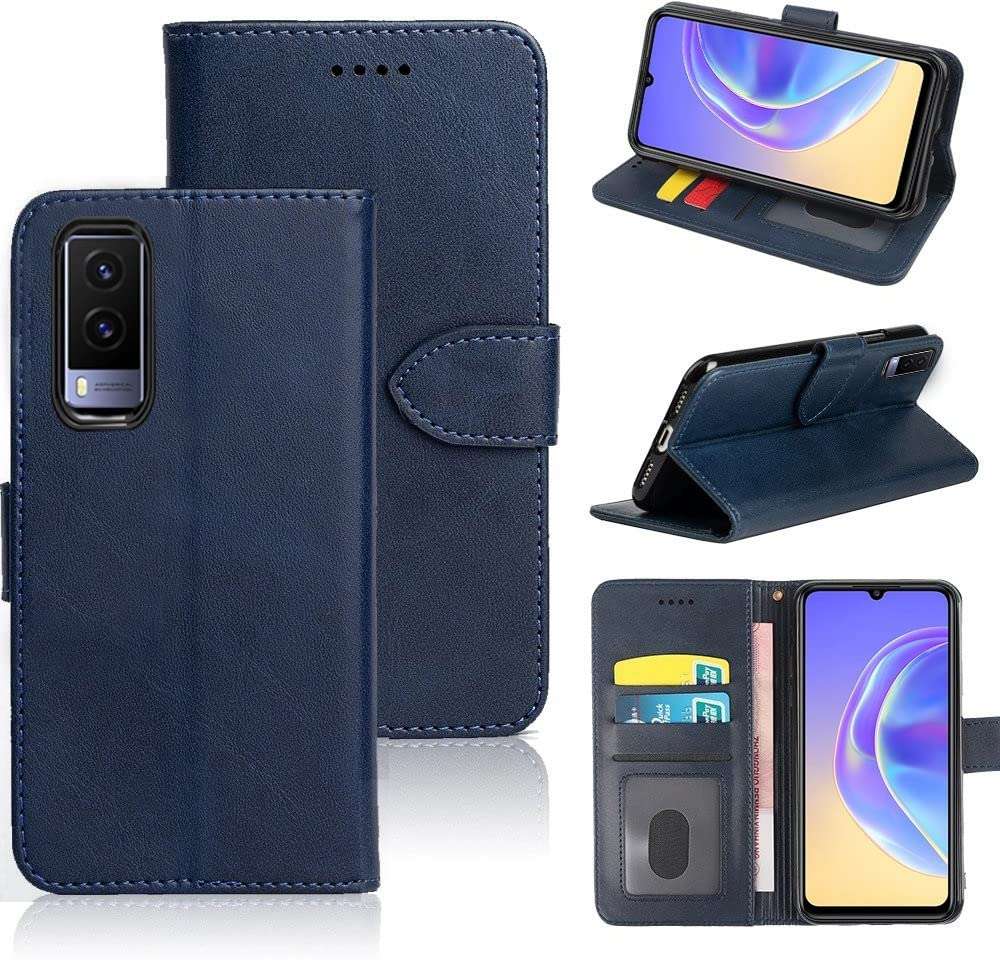 Frazil Leather Flip with Wallet Case with TPU Shockproof Cover for VIVO V21e, VIVO V21e 5G (Blue)