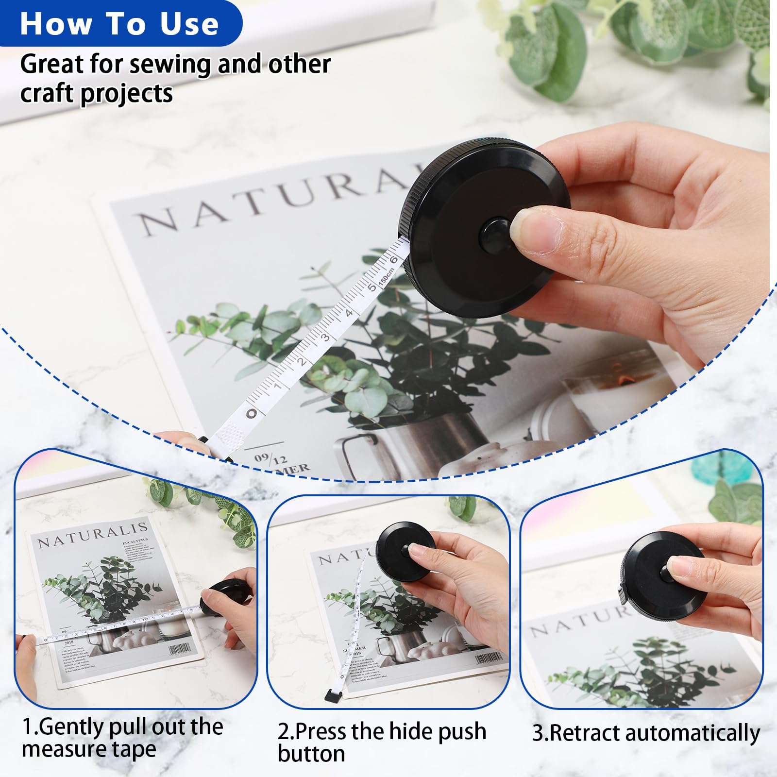 Kigeli 200 Pcs Tape Measure Bulk Sewing Tape Measure 60 Inch Retractable Measuring Tape for Body Fabric Sewing Tailor Cloth Knitting Craft Weight Loss Measurements Black Dual Sided Tape Measure 4