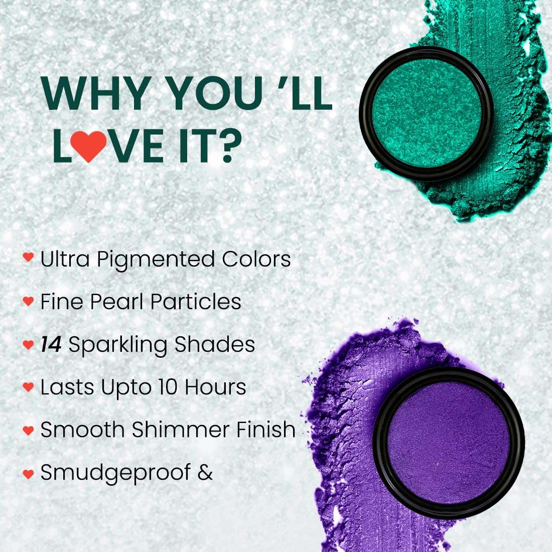 Coloressence Ultra Graphic Eyeshadow | 14 Shimmery Eyeshadow Shades With Glittery Effect | Long Lasting and Crease Resistant Finish | Eyeshadow Brush FREE - Emerald Elan 4