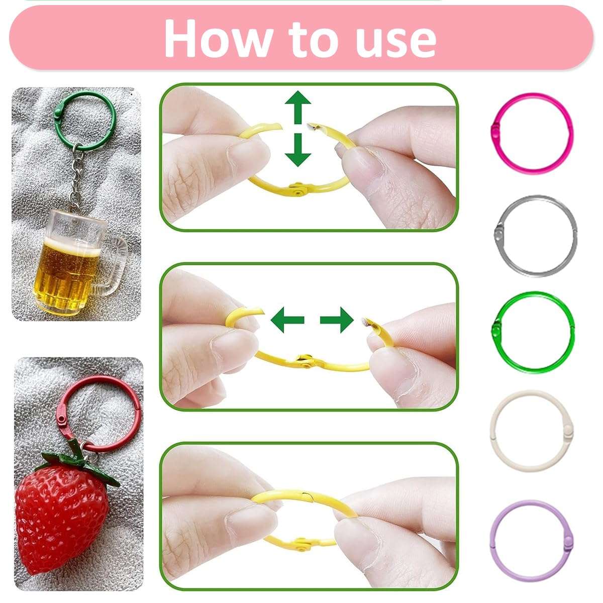 Climberty® 50PCS Metallic Loose Leaf Binder Rings, 1.18-Inch Diameter Colorful Book Rings, Metal Steel Paper Rings Keychain Key Rings Index Cards Notebook Rings for School Office, 10 Colors 5