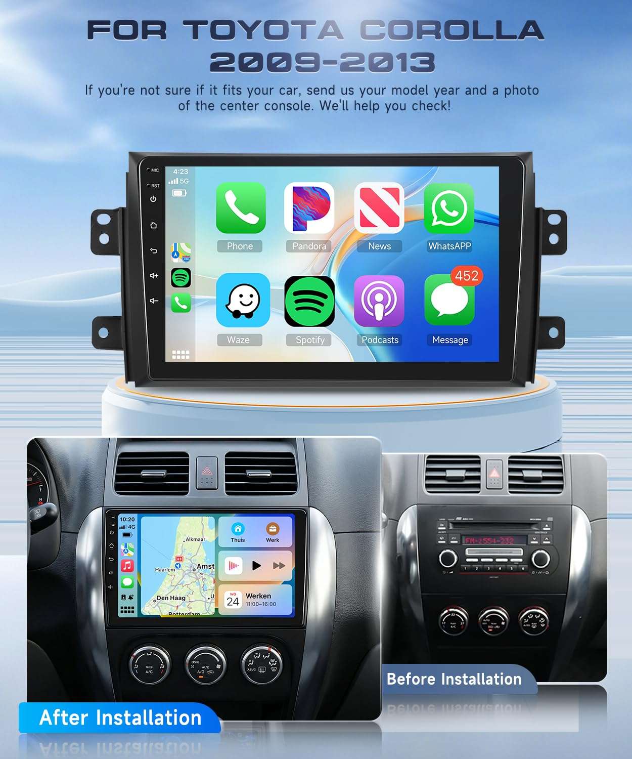 5G WiFi Android Car Stereo for Suzuki SX4 2007-2012 Radio with Wireless CarPlay Android Auto,9'' HD IPS Touch Screen Bluetooth DSP EQ Audio 26UIs FM/RDS GPS Backup Camera Mic, 2G+64G 3