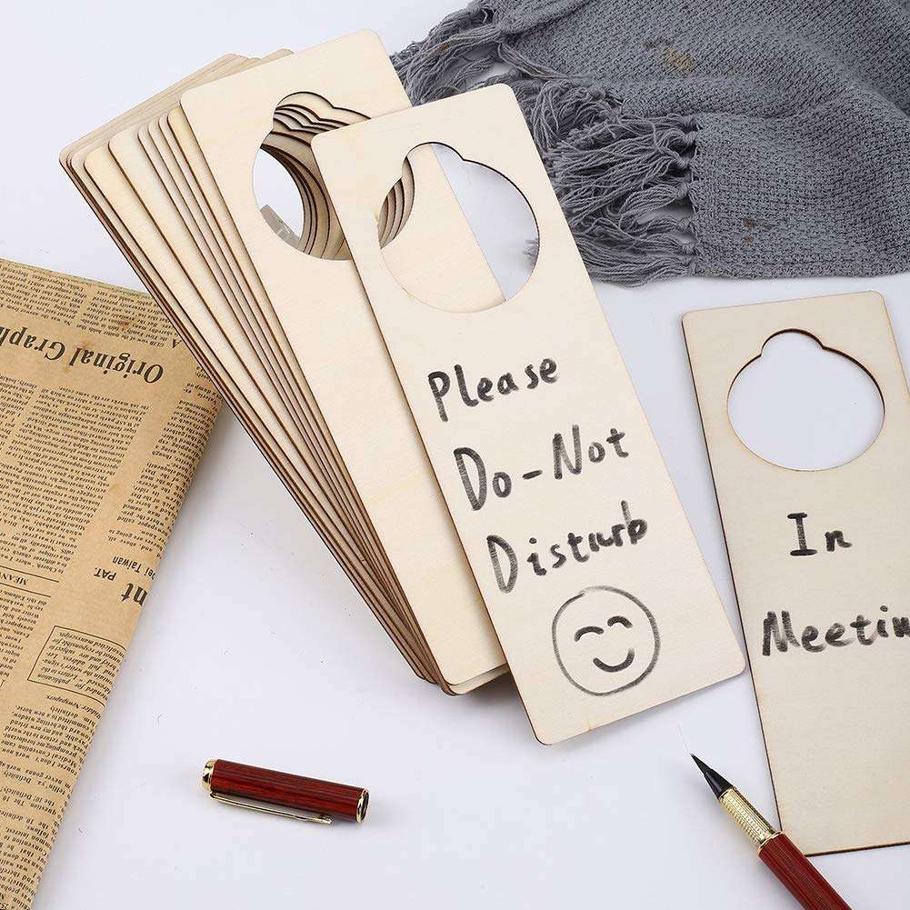 12-Pieces 9.5 x 3.25 x 0.1-Inch Unfinished Wooden Wood Door Knob Hangers Door Knob Signs for Craft, DIY Craft, Home, Office Hotel Decoration, Business Use 5