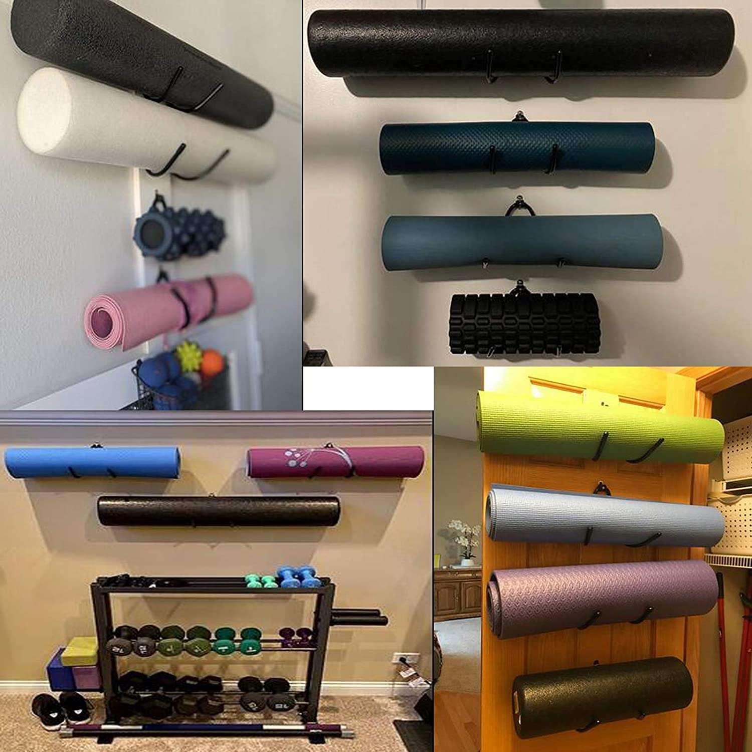 Wall Mount Yoga Mat Foam Roller and Towel Rack Hooks , Exercise Mat Storage Shelf for Hanging Yoga Strap and Resistance Bands at Your Fitness Class or Home Gym, Adjustable Size,Up to 20Lbs - （2 Pack） 4