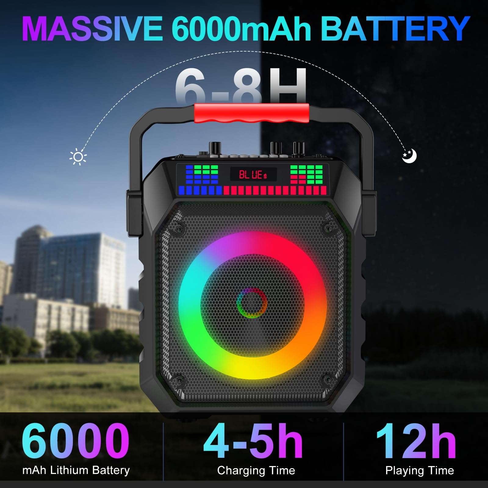 Karaoke Machine for Adults & Kids, Portable Bluetooth Speaker with 2 Wireless Microphones and RGB Lights, Home Karaoke PA System Supports Bluetooth/USB/TF/AUX for Family Party & Outdoor Fun 5