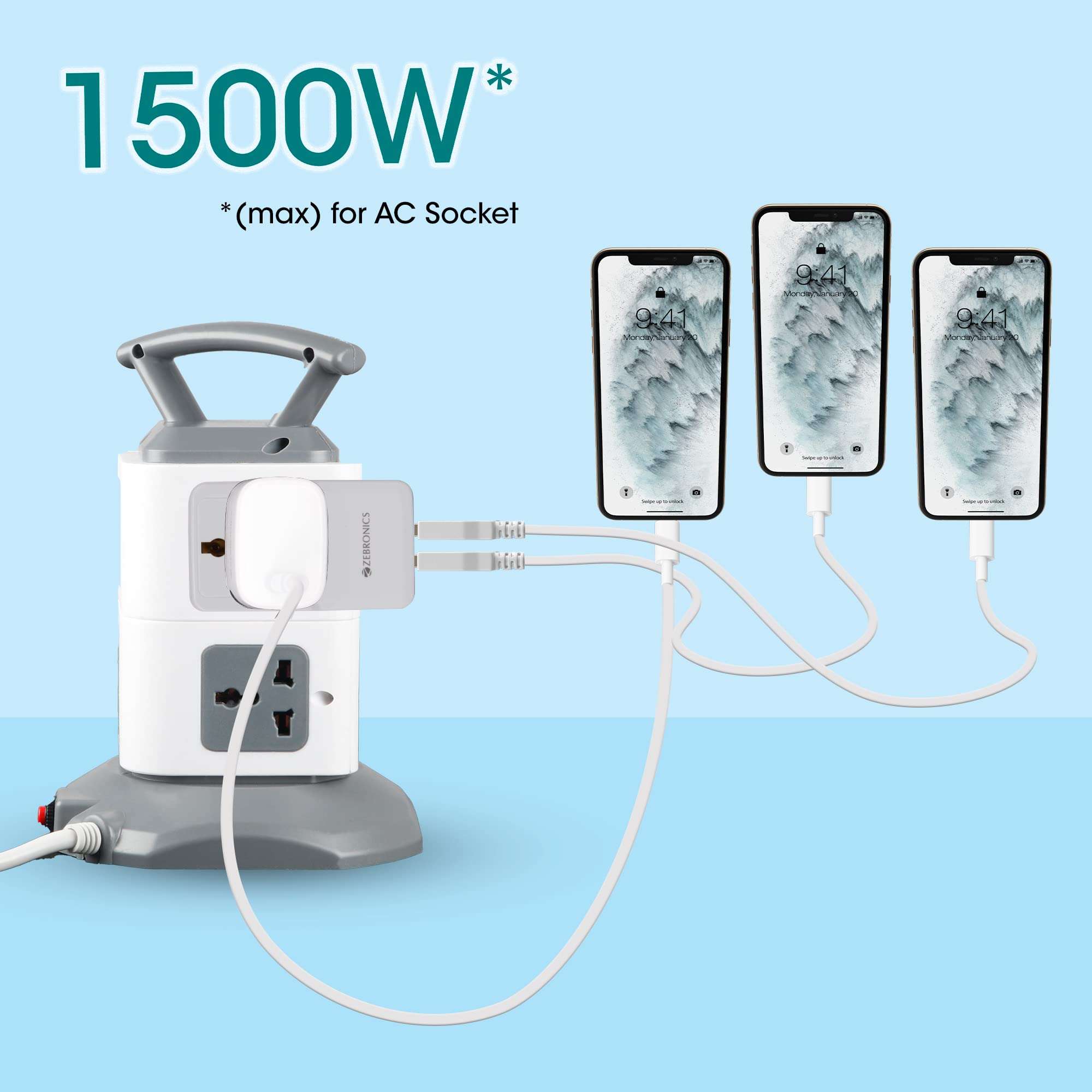 ZEBRONICS ZEB-MPA10 Dual USB Adapter with AC Socket,5V 3.1 A Output (White) 4