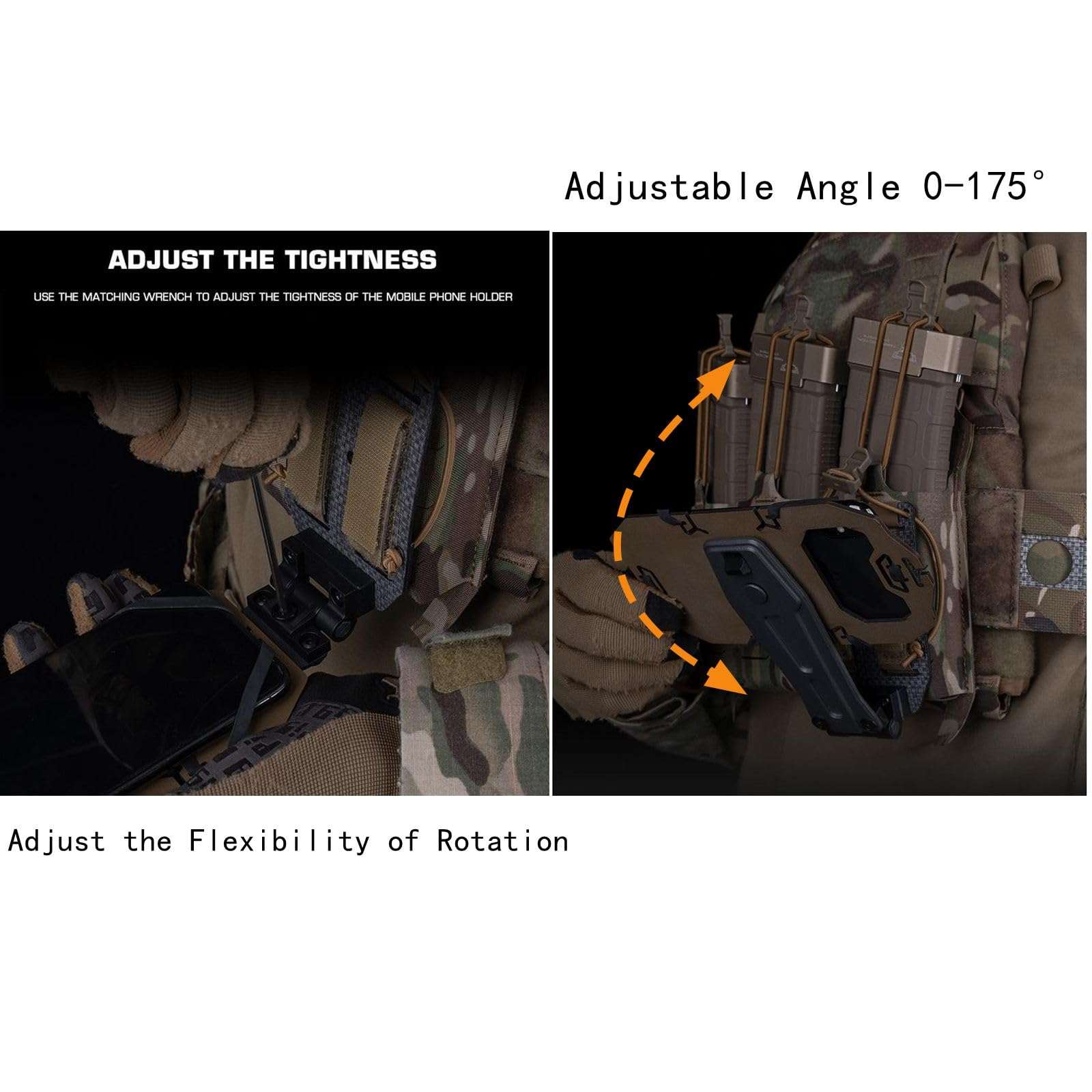 JFFCESTORE Tactical Vest Universal Phone Holder Retention Rotatable Phone Carrier Mount for Screen Size 4.7"-6.7" (Tan) 5