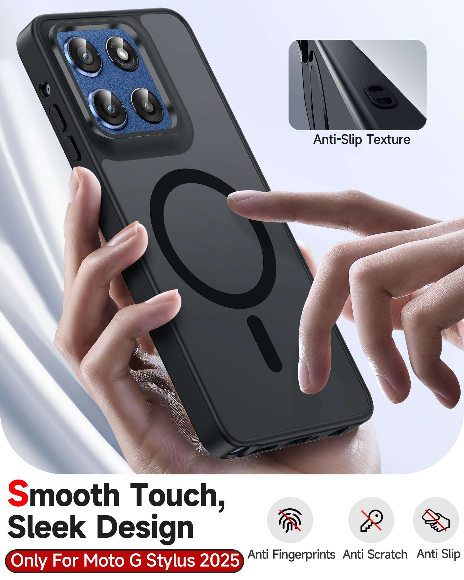 LeYi for Moto G-Stylus-2025 Case: Motorola G Stylus 2025 Case [Mag-Safe Fit] with 2X Screen Protector, Raised Camera Guard Matte Translucent Slim Translucent para Moto G Stylus 2025 Phone Case, Black 3