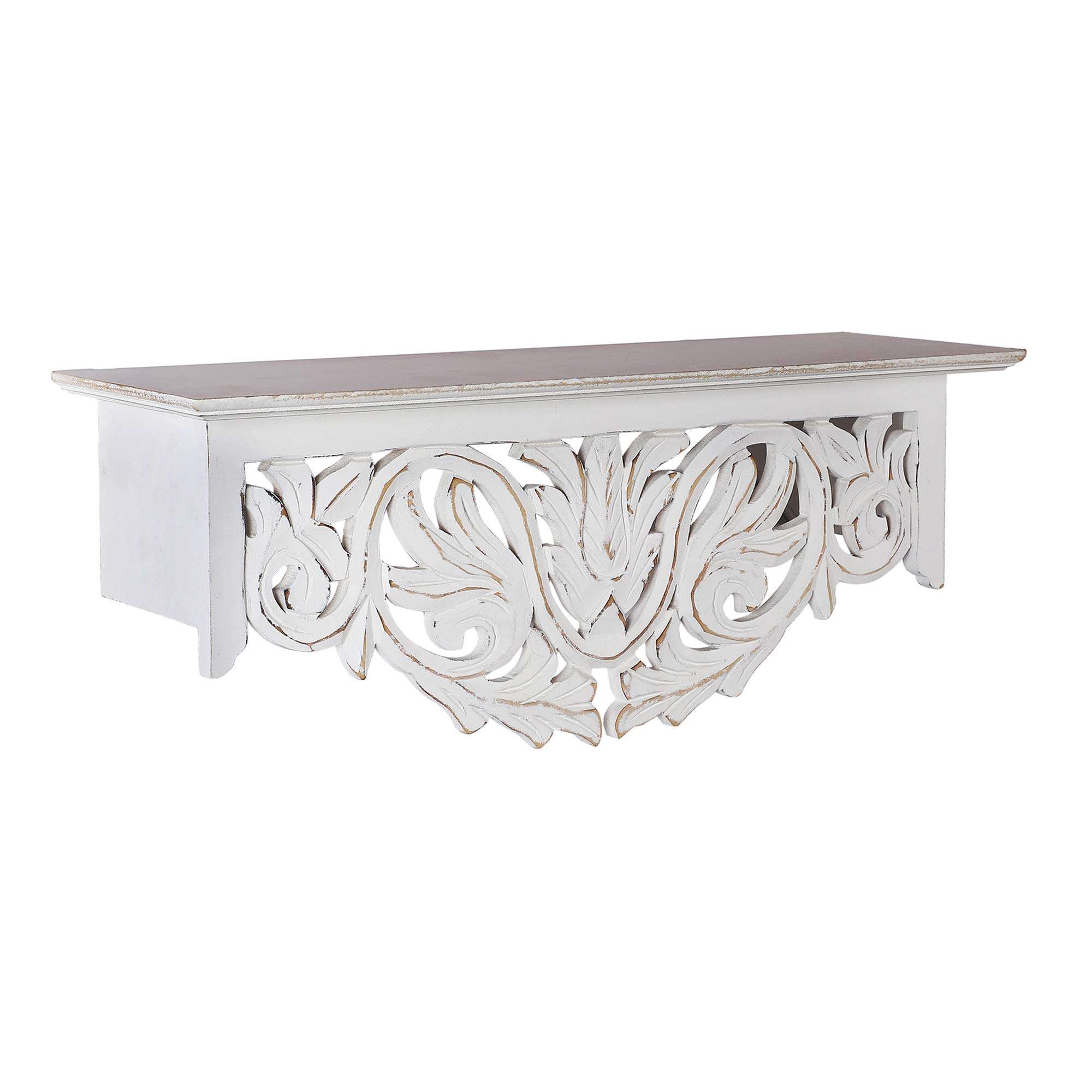 The Urban Store Decorative and Handcrafted Engineered Wood Distressed Wall Shelf - White Finish - 50cm x 15cm x 20cm 3