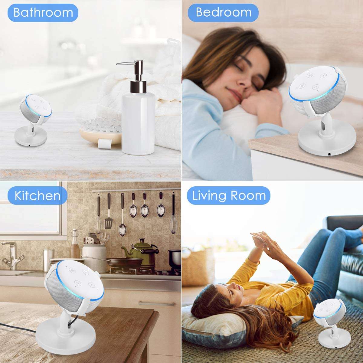 Queen.Y Table Holder for Echo Dot 3rd Generation,360° Adjustable Stand Bracket Mount Space- Saving Original Outlet Hanger and Smart Home Speaker,Tilt Function,Anti- Slip Base,Without Muffled Sound 6