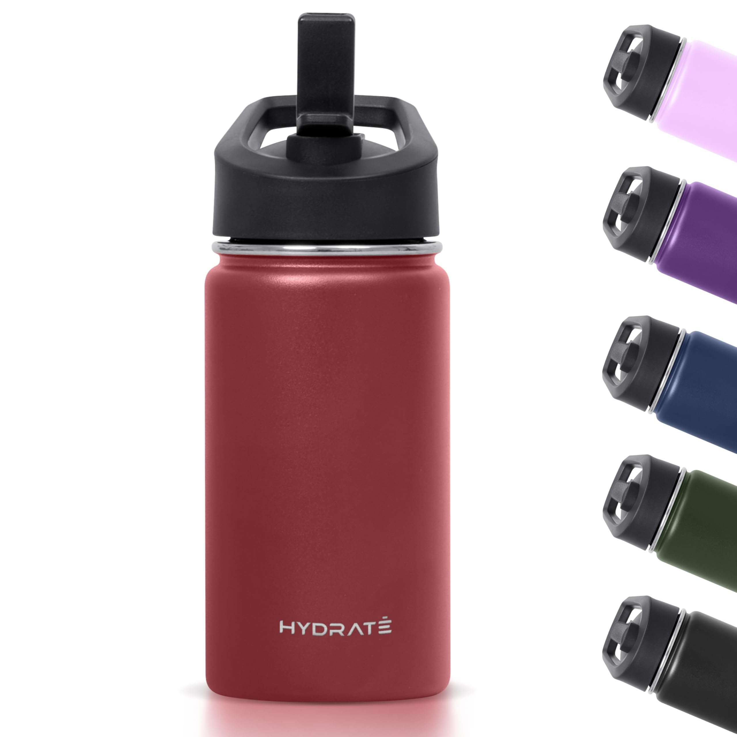 Hydrate Kids Stainless Water Bottle - Small Insulated Water Bottle for Kids - Spill Proof Lid - Double Wall Insulation for Cold & Warm Drinks - Kids Flask Water Bottle - Chili Pepper Style - 14oz