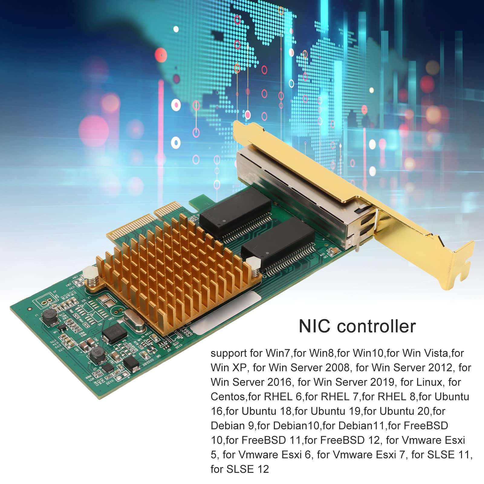 4 Port RJ45 PCI E Gigabit Ethernet Card, PCI Express Network Card I350 Chip PCI Express Network Adapter Card Fast Ethernet PCI E Network Adapter 4