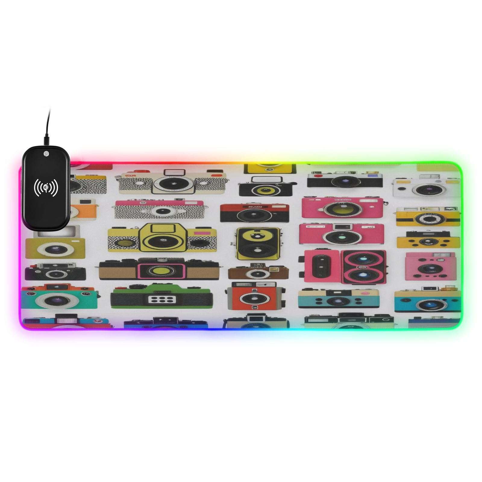 CZXW Old Fashioned Photo Cameras Gaming Mouse Pad Led Mousepads RGB Backlit with 14 Lighting Modes, Non Slip Base Soft Computer Keyboard Mat for Gaming PC Laptop Desk, S 1