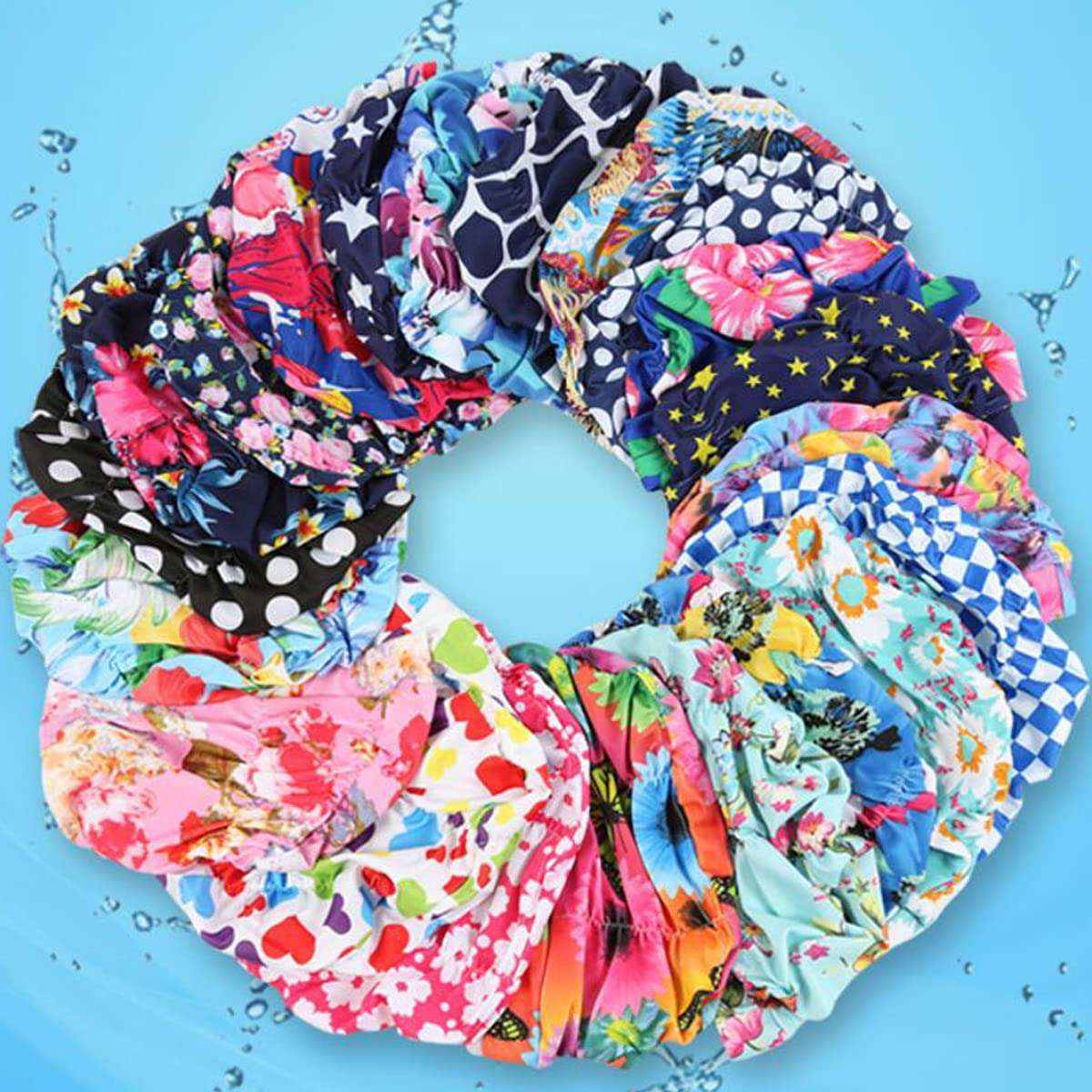 Misgirlot Pleated Swimming Cap Long Hair Swim Cap Nylon Cloth Swim Cap Durable Elastic Swim Hat Colorful Bathing Cap for Adult Men and Women 6