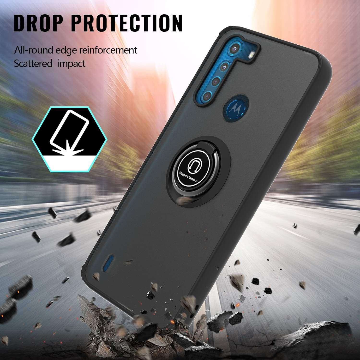 KWEICASE Cell Phone Case for Motorola Moto One Fusion (Not for One Fusion Plus), Moto One Fusion Case with 360 Degrees Rotating Metal Magnetic Ring Kickstand, Shockproof Protective Case, Black 4