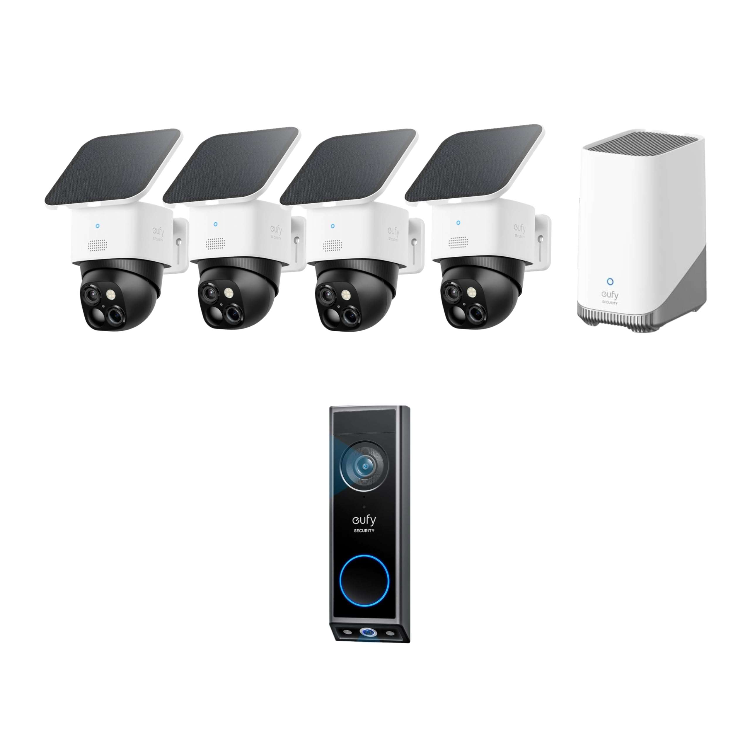eufy Security SoloCam S340 4-Cam Kit (HomeBase S380) with Video Doorbell E340, Solar Security Camera, No Monthly Fee