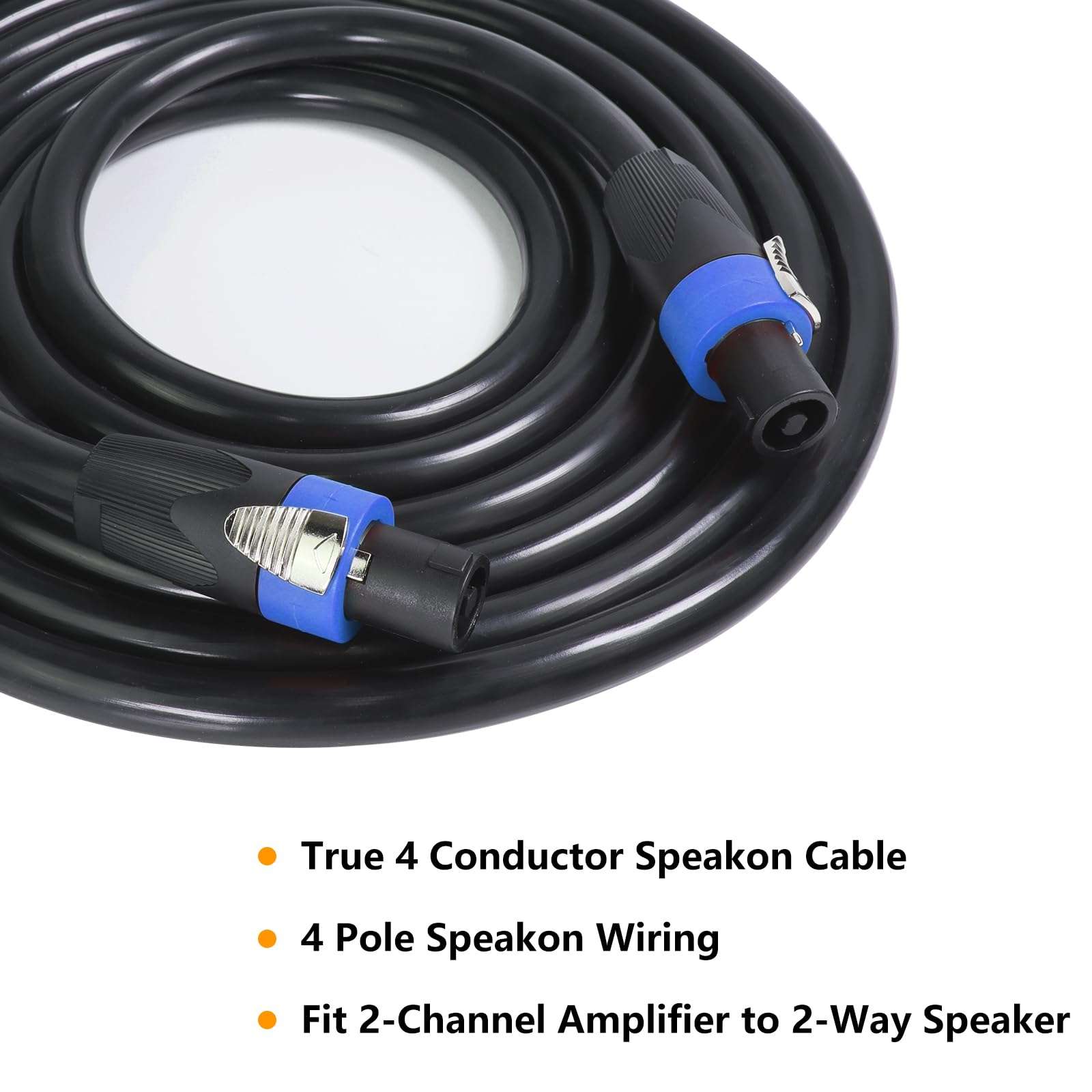 HBU True 4 Conductor Speakon Cable - Pro Speakon to Speakon Cables with NL4FC 4 Pole Audio Patch Cord - for Chuchero Cabinet Wire, 4 Conductors (25 Feet, 1 Pack) 3