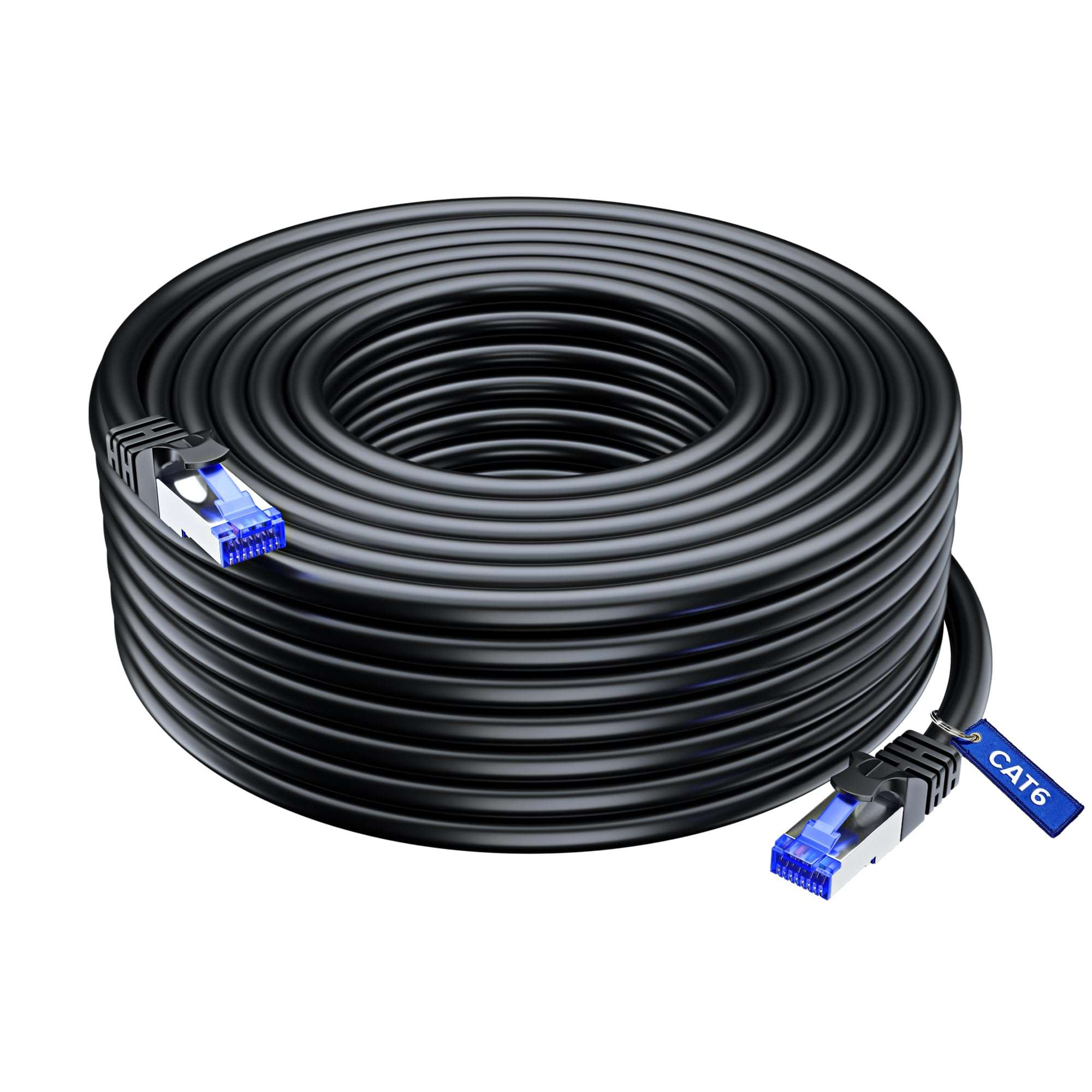 Maximm Cat6 Heavy Duty Outdoor Cable 100 ft - Black - Zero Lag Pure Copper, Waterproof Ethernet Cable Suitable for Direct Burial Installations.