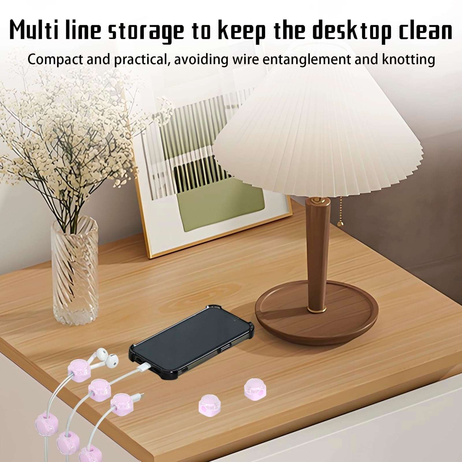 Yiaqa Magnetic Cable Organizer Set, 8 Pcs Easy Adhesion Desk & Wall Mount Holders for Mobile Phones and USB Cables, Perfect for Office, Kitchen, Car, and Bedside Use (Pink) 6