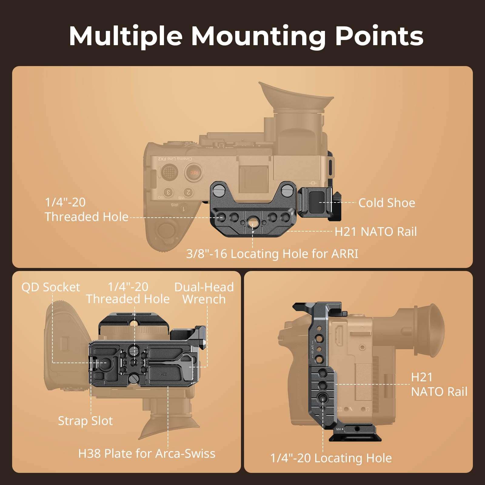 SmallRig Half Cage for Sony FX2, with Removable Top NATO Rail, Quick Release Plate for Arca, Modular Design Compatible with Original XLR Handle, for DJI RS 3 / RS 3 Pro/RS 4 / RS 4 Pro Gimbal - 5591 4