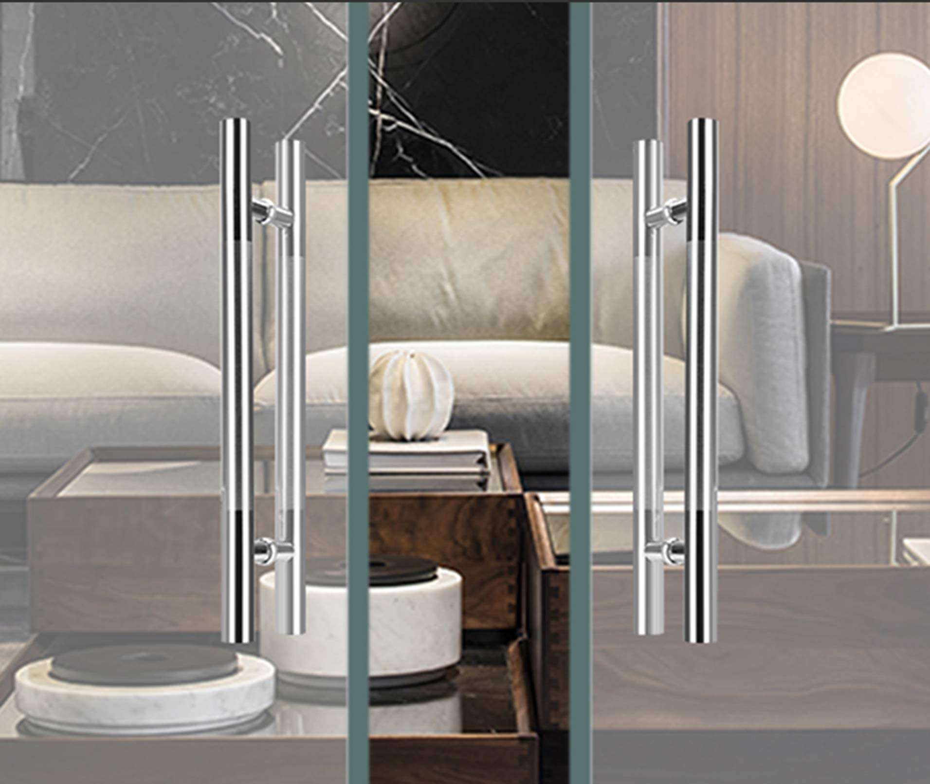 NIANXINN Stainless Steel Glass Door Handles,T Bar Sliding Barn Door Handle,Heavy Duty Two Sides Glass Shed Door Pull Home Office Bathroom Shower Sliding Door Handle Hardware(Hole Center 360mm) 3