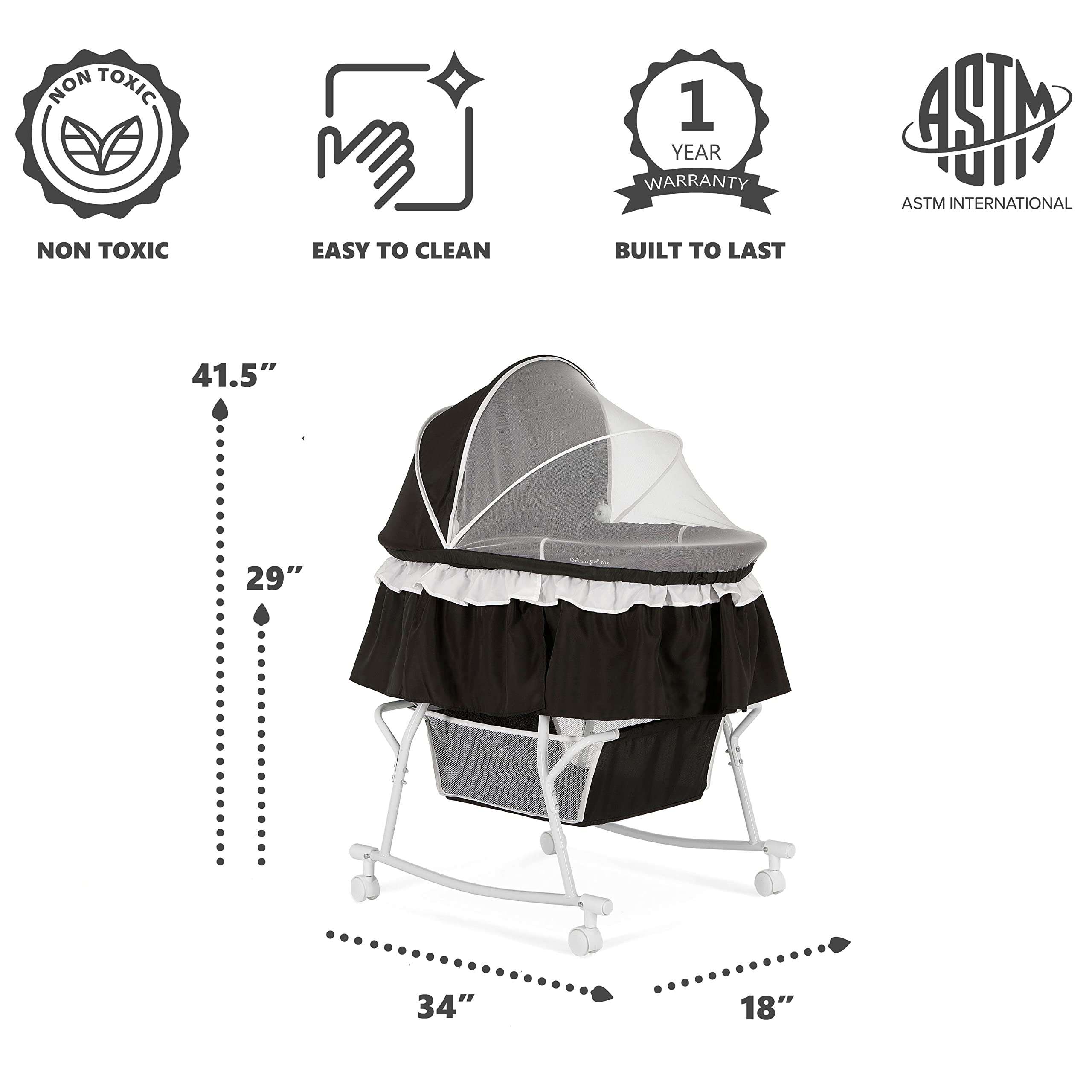 Dream On Me Lacy, Portable 2-in-1 Bassinet & Cradle, Black 4