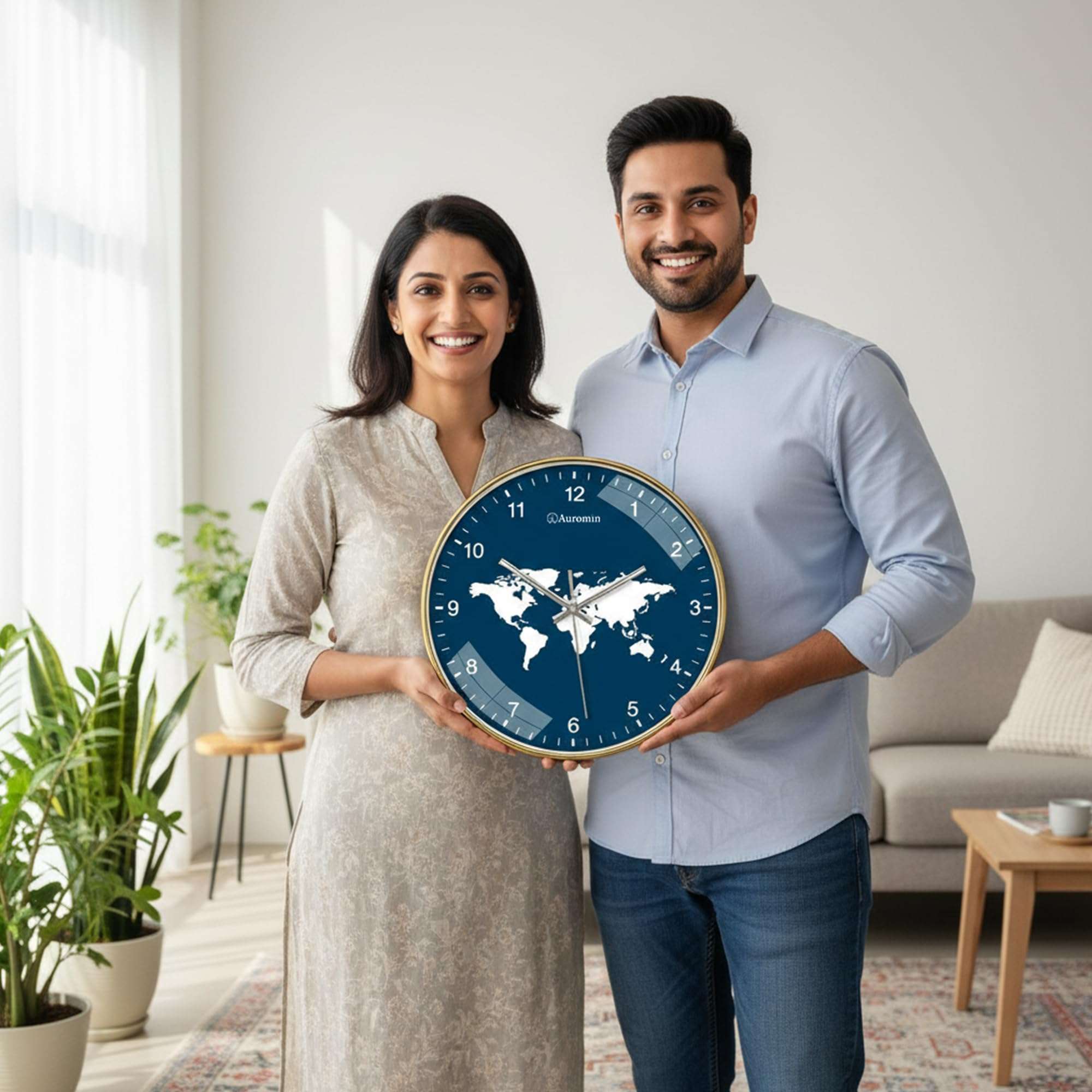 Auromin Designer Wall Watch for Living Room | Fancy Wall Clock for Bedroom Stylish Latest | Watch for Home Wall, Silent Modern Luxury Wall Clocks for Office, Kitchen, Home Décor (World-Blue) 3