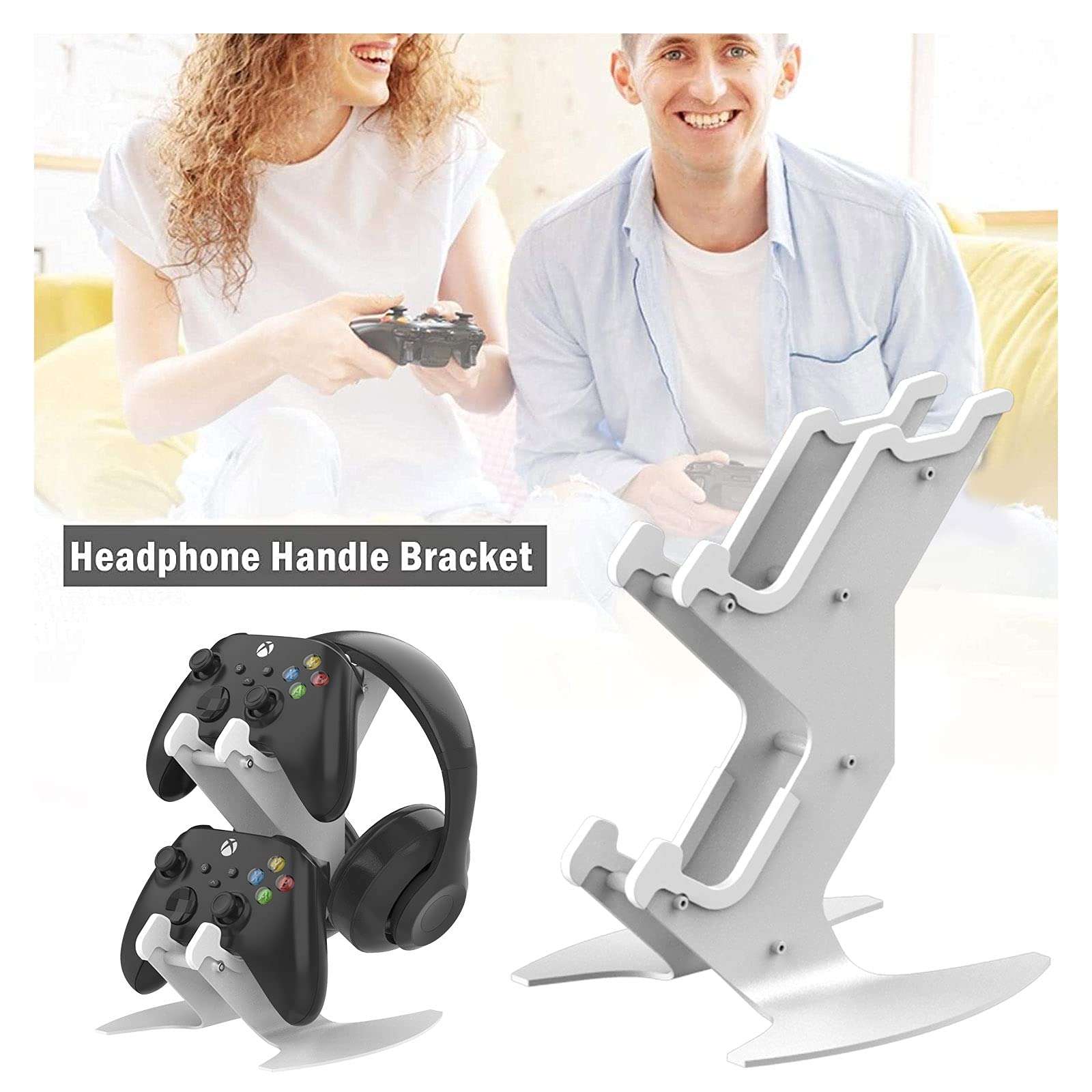Controller Holder, Game Controller Headset Stand for Xbox Series X S/Xbox one / PS5 / PS4 / NS/PC/Headset, Aluminum Metal Headset Mount Universal Organizer for Video Game Accessories (White) 5