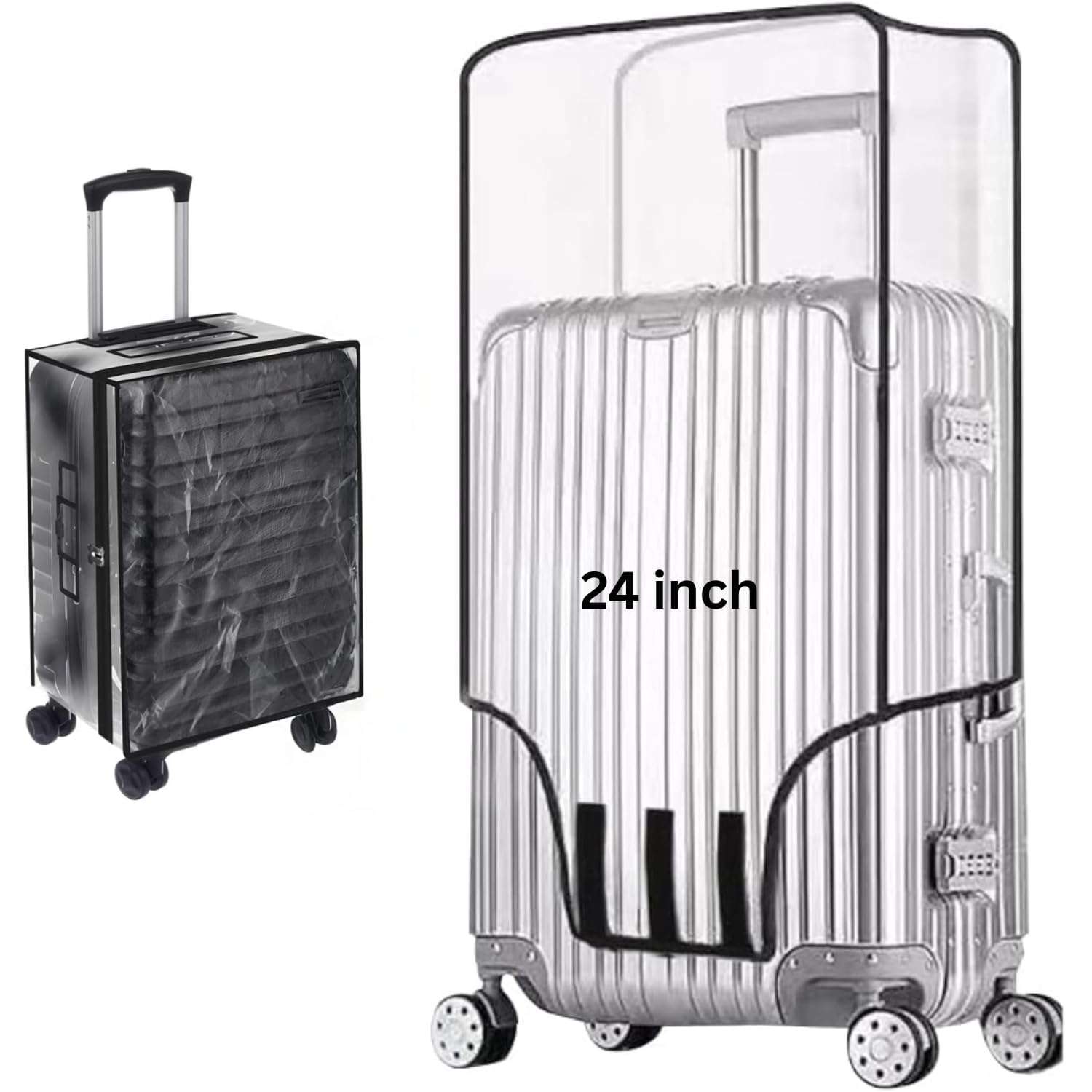 Tusmad Suitcase Cover Large Size | 24 Inch Transparent PVC Luggage Cover for Hard Trolley Bag (60 CM), Waterproof Clear Protective Suitcase Cover with Zipper, Travel Dustproof Protector 1