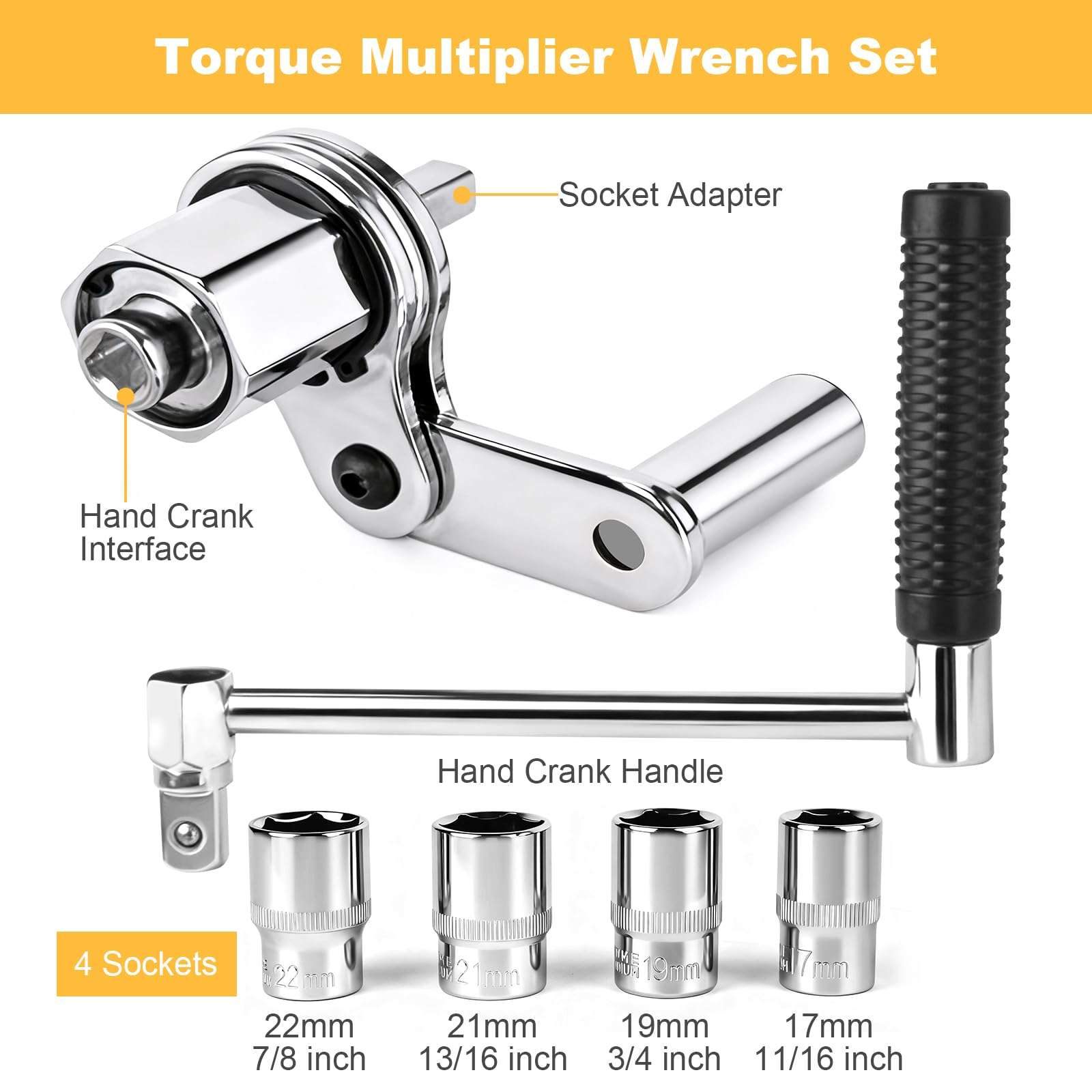 Loksun Torque Multiplier Wrench Set, Heavy Duty Labor Saving Lug Nut Remover, 1/2" Drive Square, 1:16 Gear Ratio Hand Lug Nut Wrench Kit for Automotive Tire Nuts Removal (Max 680NM) 5