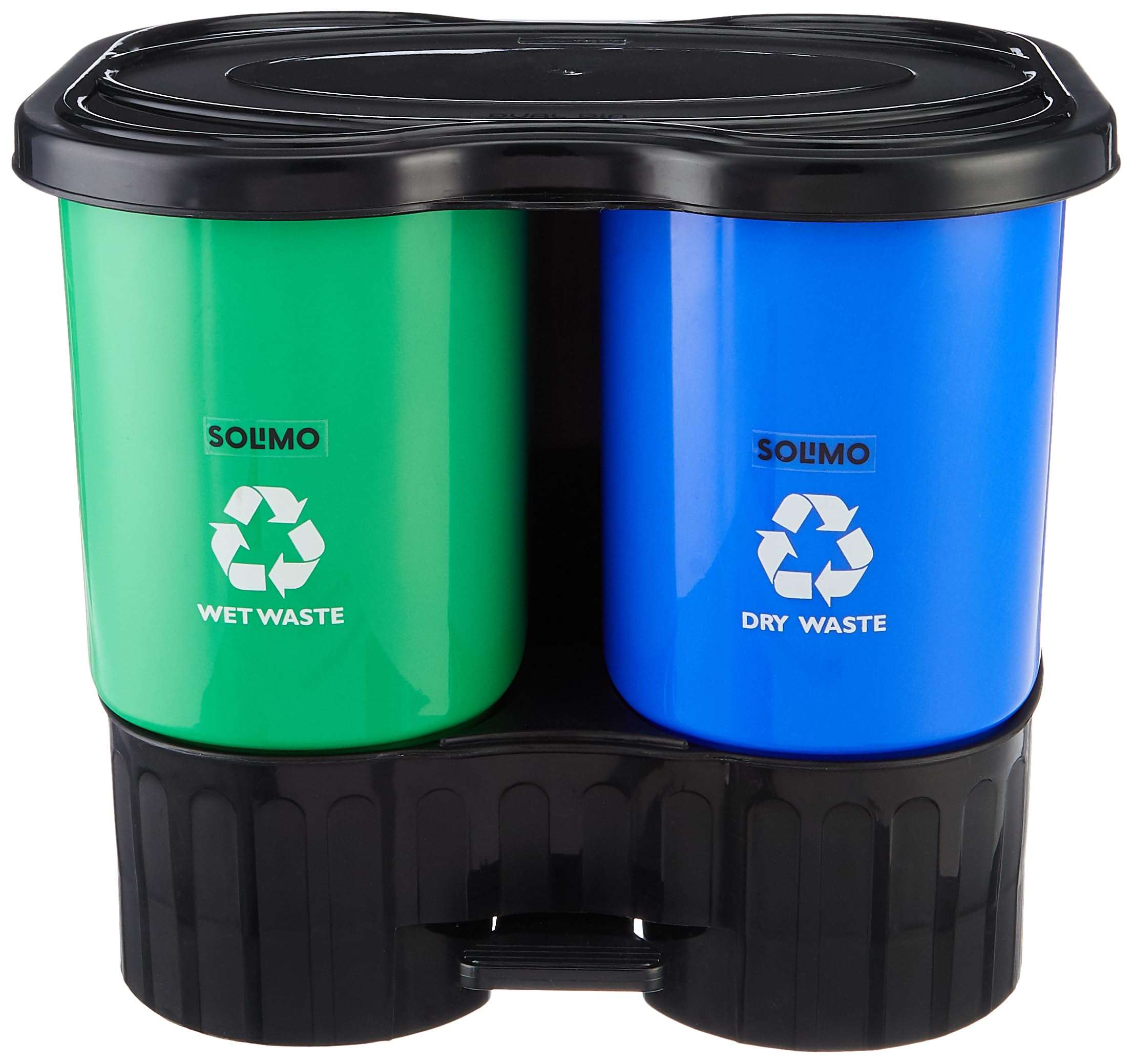 Amazon Brand - Solimo Plastic Oval Step-On Pedal 2-In-1 Dual Dustbin With Lid-15.4 Liters|Green&Blue 1
