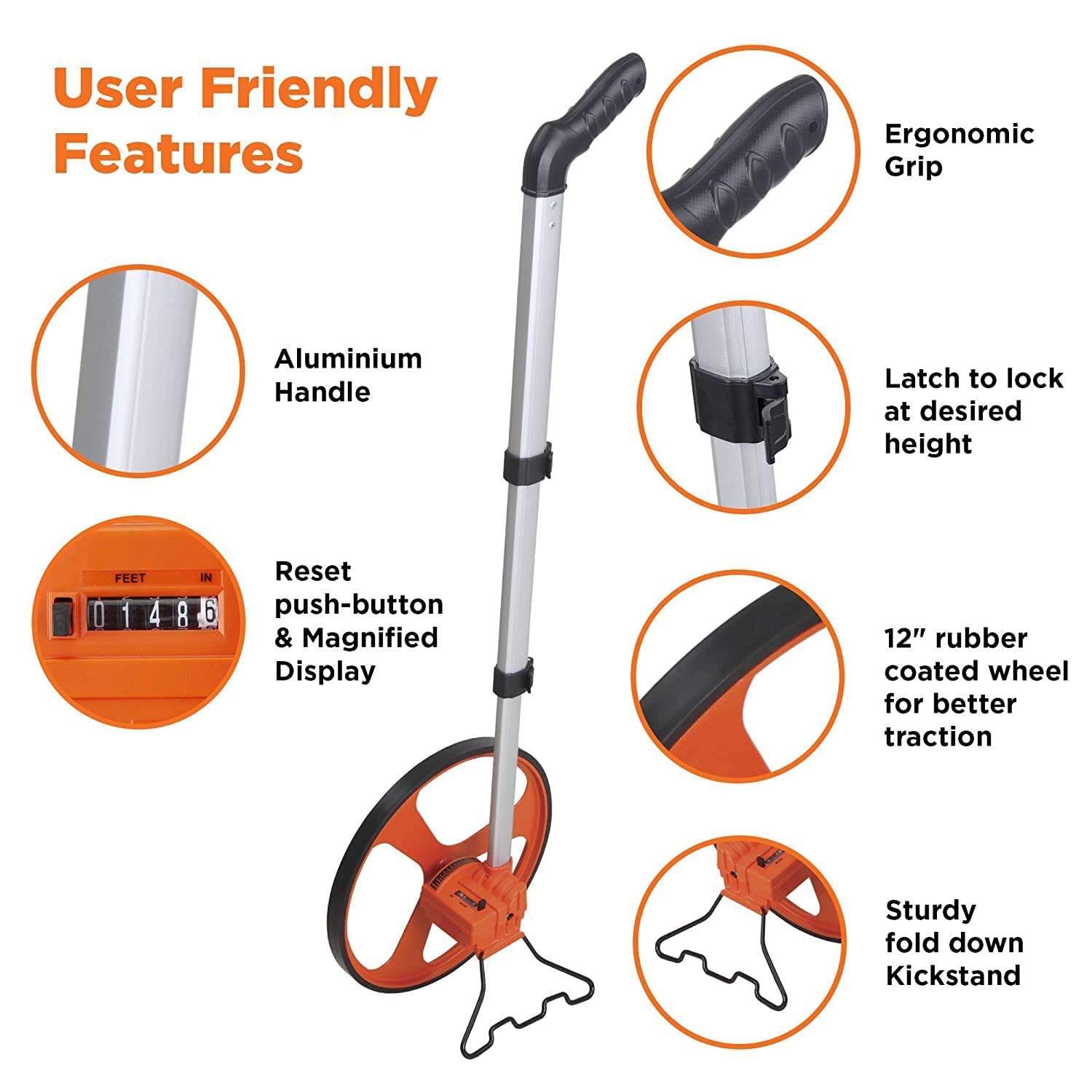 SK Mart Extendable Measuring Wheel | Measures up to 9,999 Meter | Wheel Diameter: 30 cm | Extendable Upto 108 cm | Suitable for Construction, Civil Work, etc. | MWL/1/M 6
