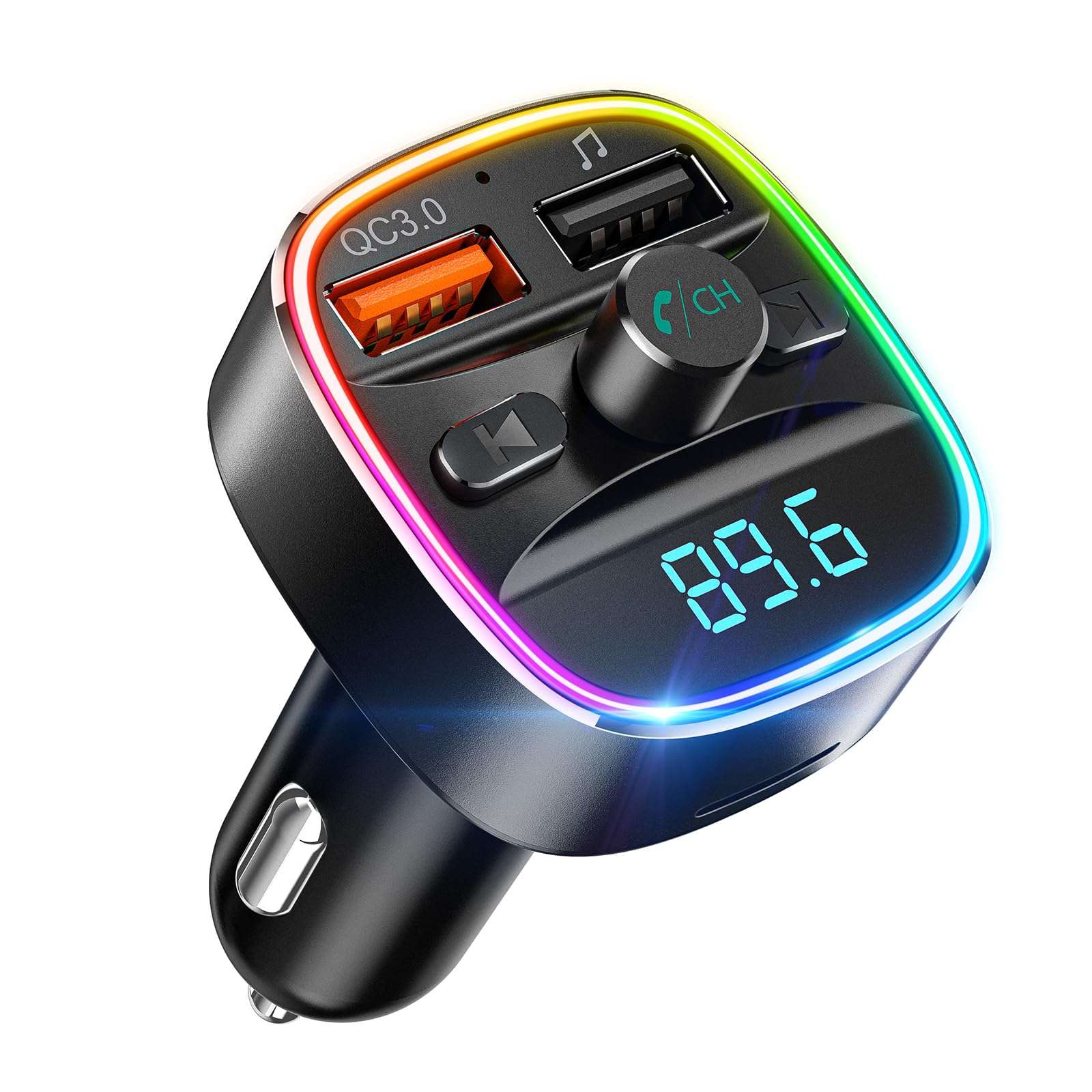 Nulaxy Bluetooth FM Transmitter, Bluetooth Car Adapter with Dual USB Charger Wireless Radio Car Kit MP3 Player Support TF Card & USB Disk, Hands-Free Calling, 7 Colors Led Backlit Light, Black 1