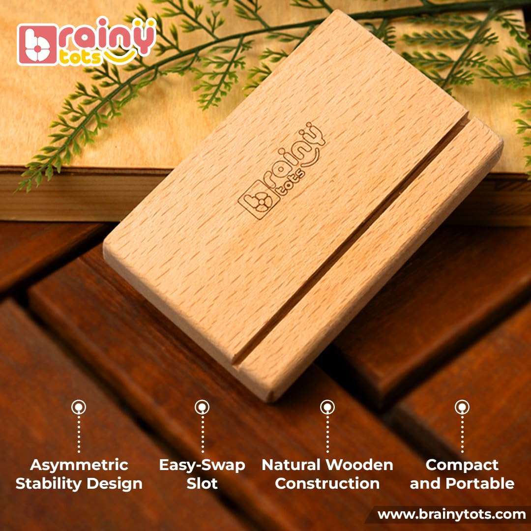 Brainytots Stable Flashcard Stands Set of 2 | Montessori Learning Tool | Enhances Visual & Cognitive Development | Anti-Topple Design | Easy-Swap Flashcard Holder | Natural Wood Display Multicolor 6