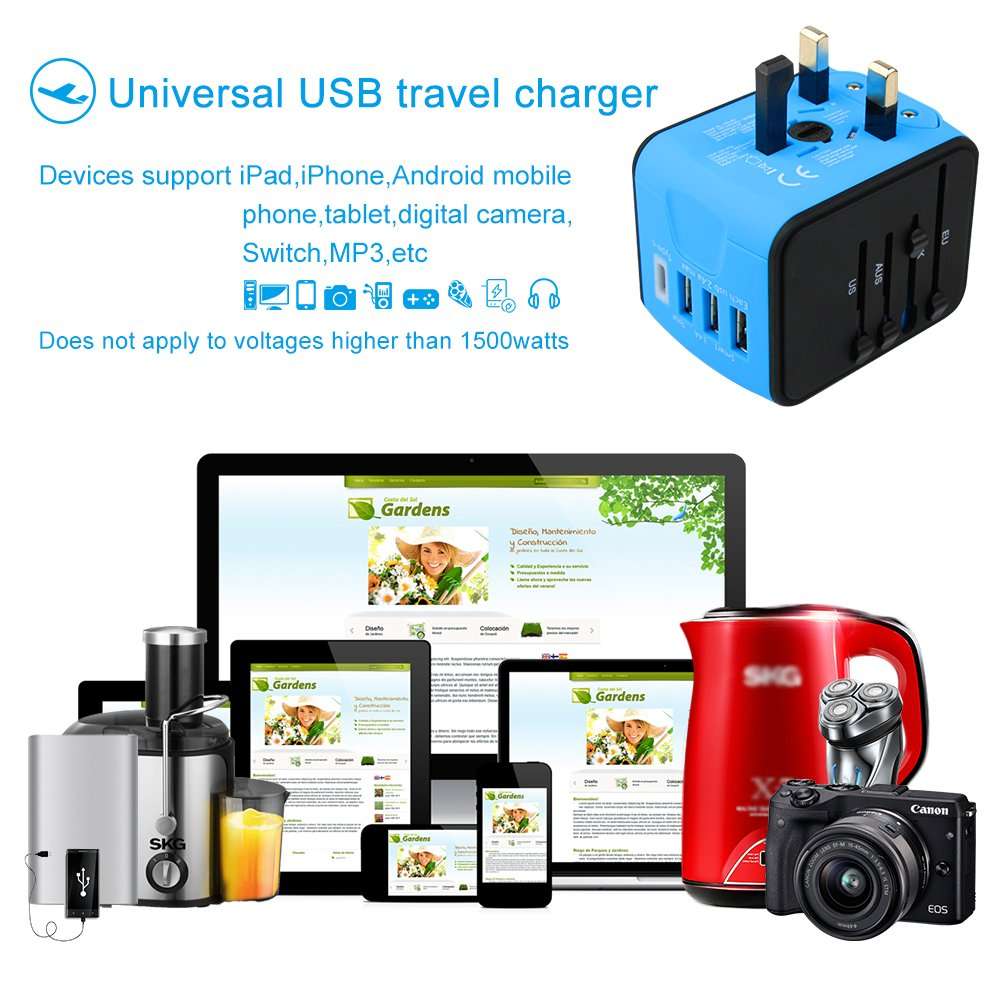 Universal Travel Adapter, Fast 2.4A 4 USB Worldwide International Power Adapter Mini Portable Travel Charger with 4 Charging Ports for US UK EU AUS 160 Countries 4