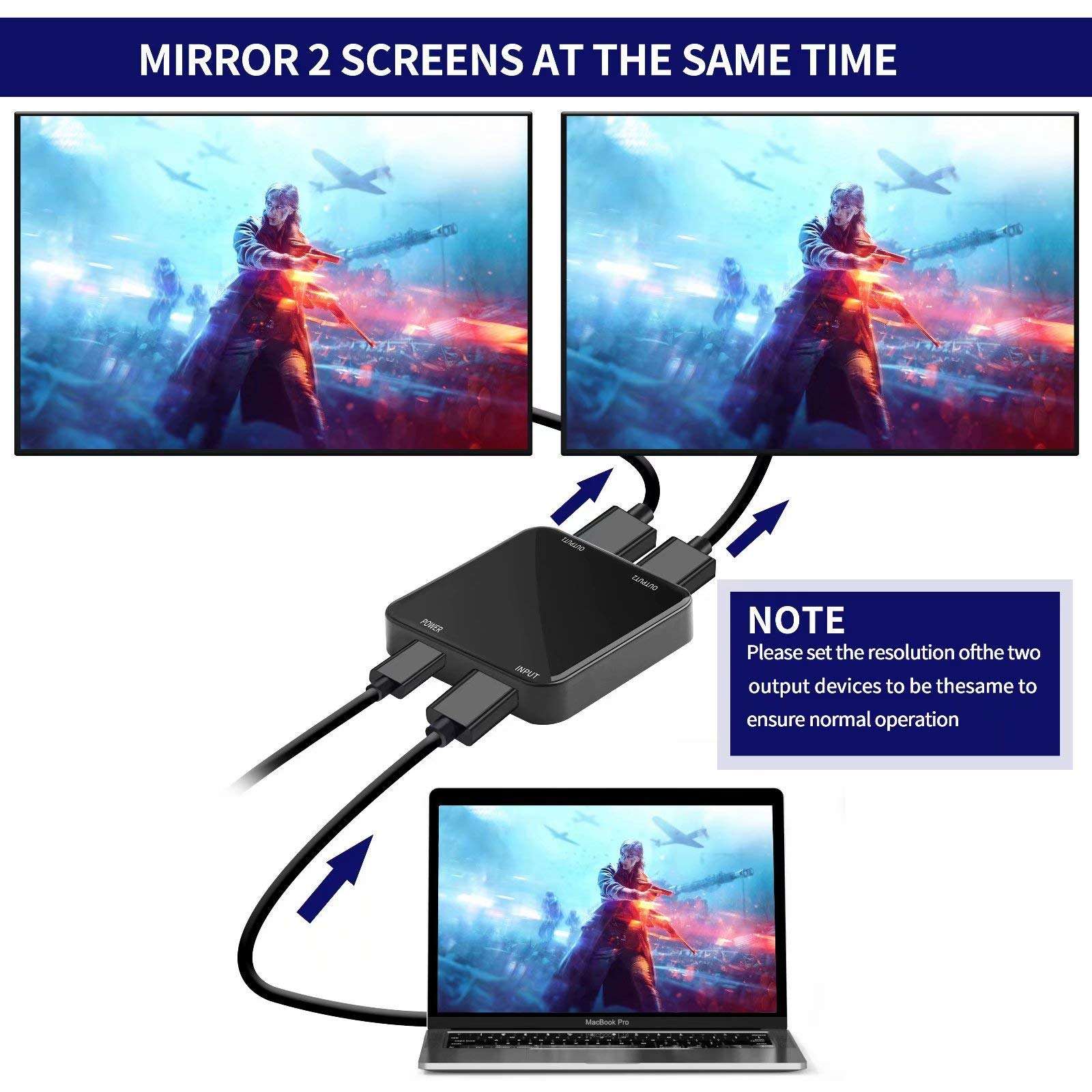 HDMI Splitter Multi-Ports 1 in 2 Out 4K Aluminum Ver1.4 HDCP Powered HDMI Splitter Supports 3D 4K@30HZ Full HD1080P for Fire Stick Roku Blu-Ray Player Xbox PS4 PS3 Apple TV HDTV (Black) 6