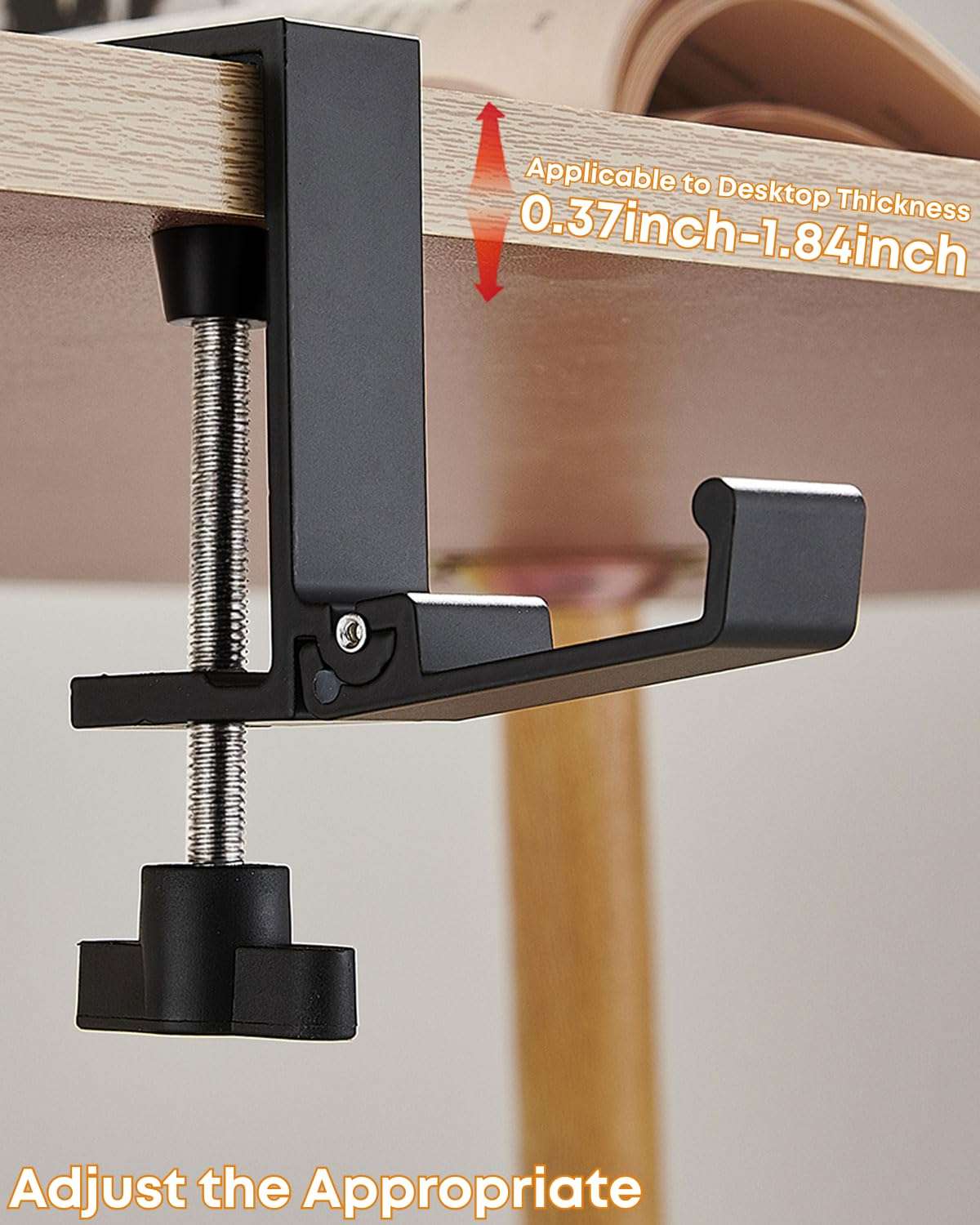 JAKO Headphone Stand for Desk, Aluminum Alloy Foldable Headphone Holder - Headset Stand Hook Mount, PC Gaming Headset Holder Under Desk Clamp for Office, Computer, Student Class Table, Handmade Table 6