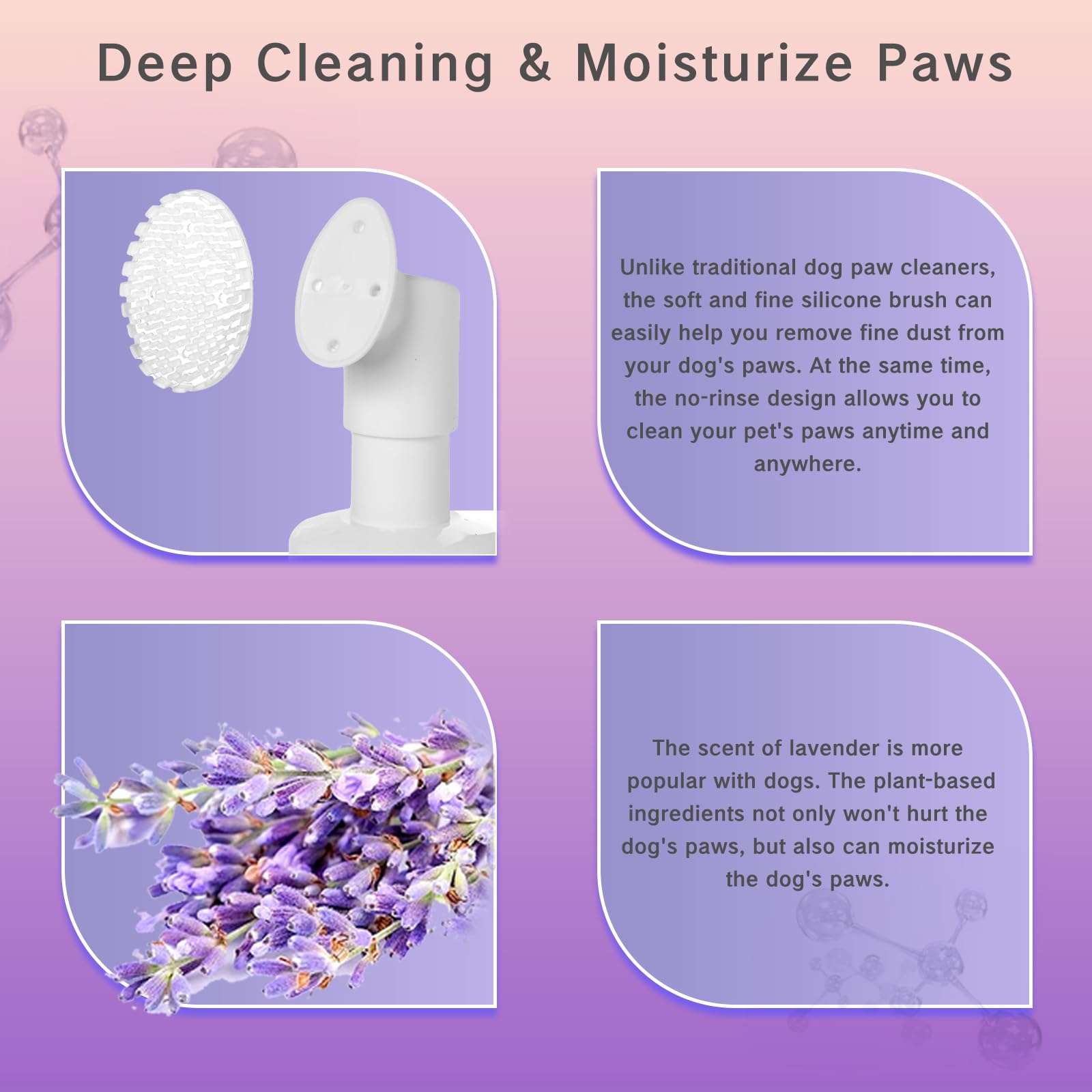 Clean Paws Foaming Cleanser for Dogs and Cats (6.8 oz) | No-Rinse Dandelion Lavender Paw Brush and Scrubber (1pcs) 6