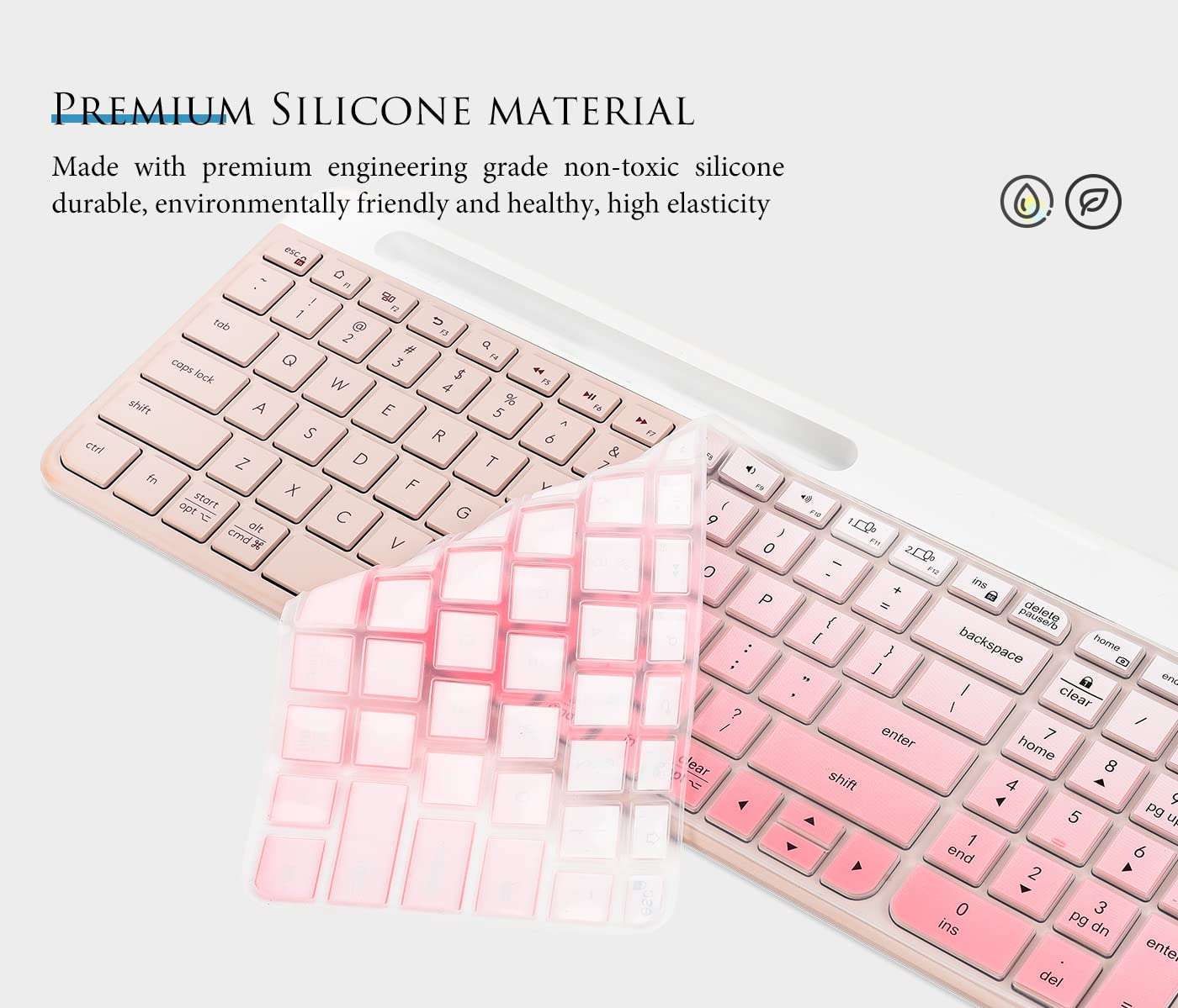 Keyboard Cover Compatible with Logitech K580 Multi-Device Slim Wireless Keyboard, Logitech K580 Full-Size Keyboard Skin Protective Accessories - Gradual Pink 3