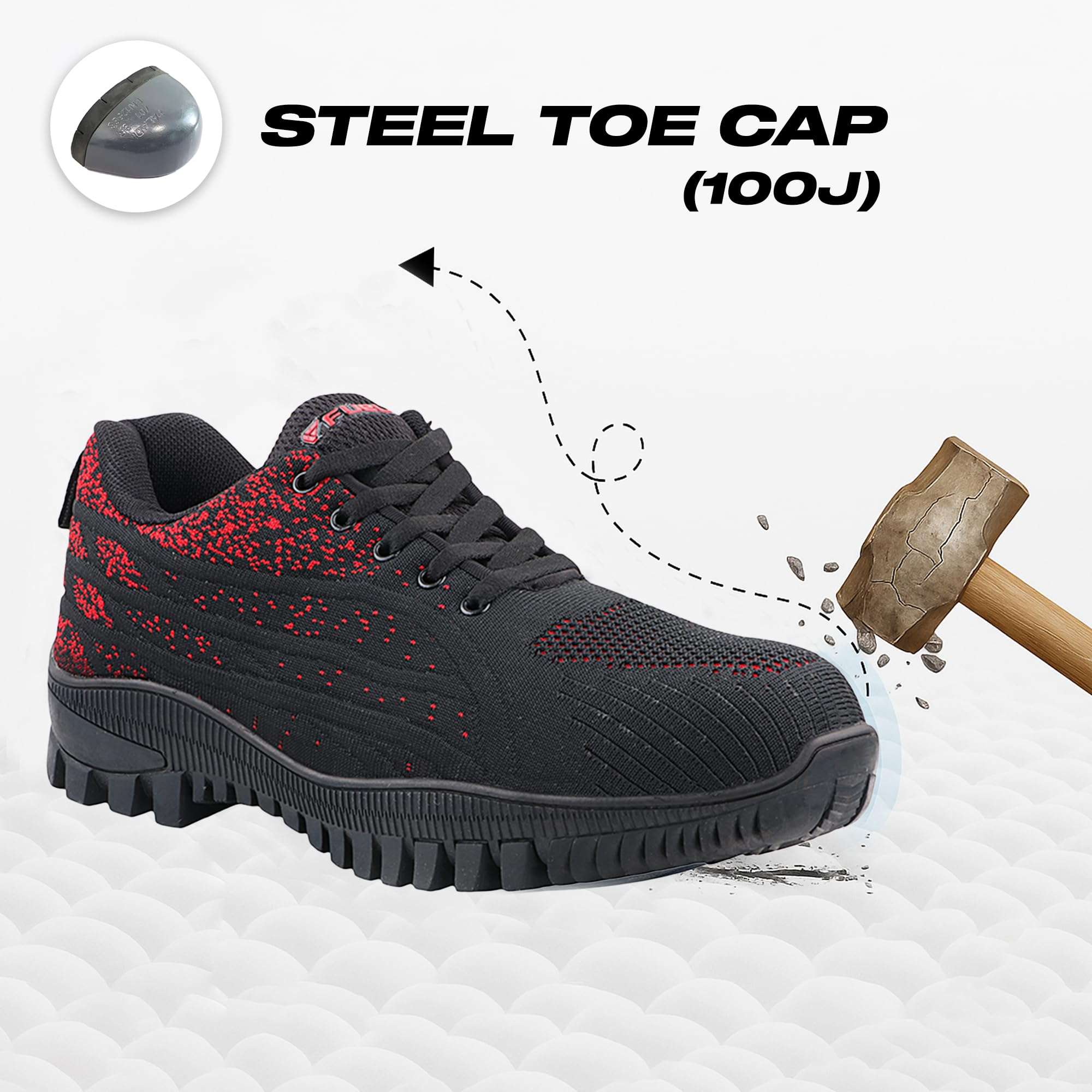 FUEL Trendy Industrial Safety Shoes for Men, Pu Single Density with 200j Metallic Toe Cap Breathable Knitted Fabric, Slip Resistance Lace-up Industrial Shoe (6UK -11UK) 3