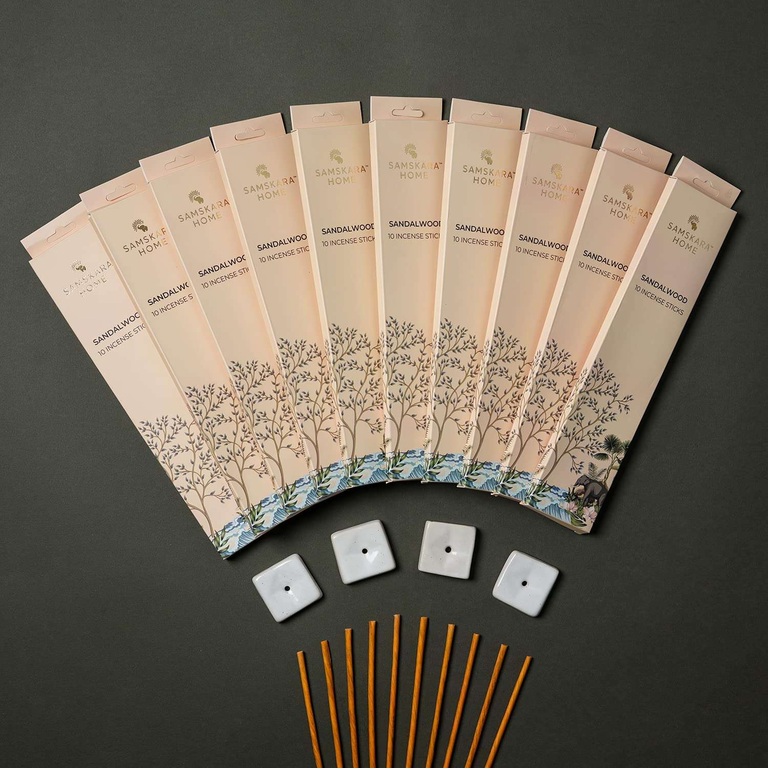 Samskara Sandalwood Agarbatti Combo Pack (Box of 10) |Temple Pooja Agarbatti | Eco Friendly Incense | Highly Scented Indian Incense Sticks|100% Organic - (100pcs/Pack of 10) 1