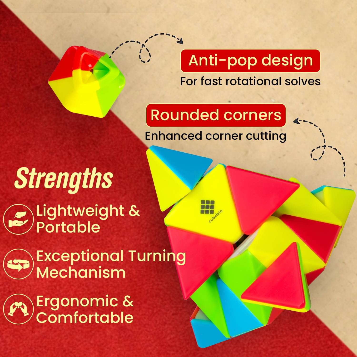 Cubelelo Drift 2x2, 3x3 & Pyraminx Cube Combo (Stickerless) | Ideal for Kids Above 3 4 5 6 Years Old Boys Girls | 3 in 1 Speedcube Gift Set | High Speed Puzzle 3x3x3 2x2x2 Pyramid Triangle 5