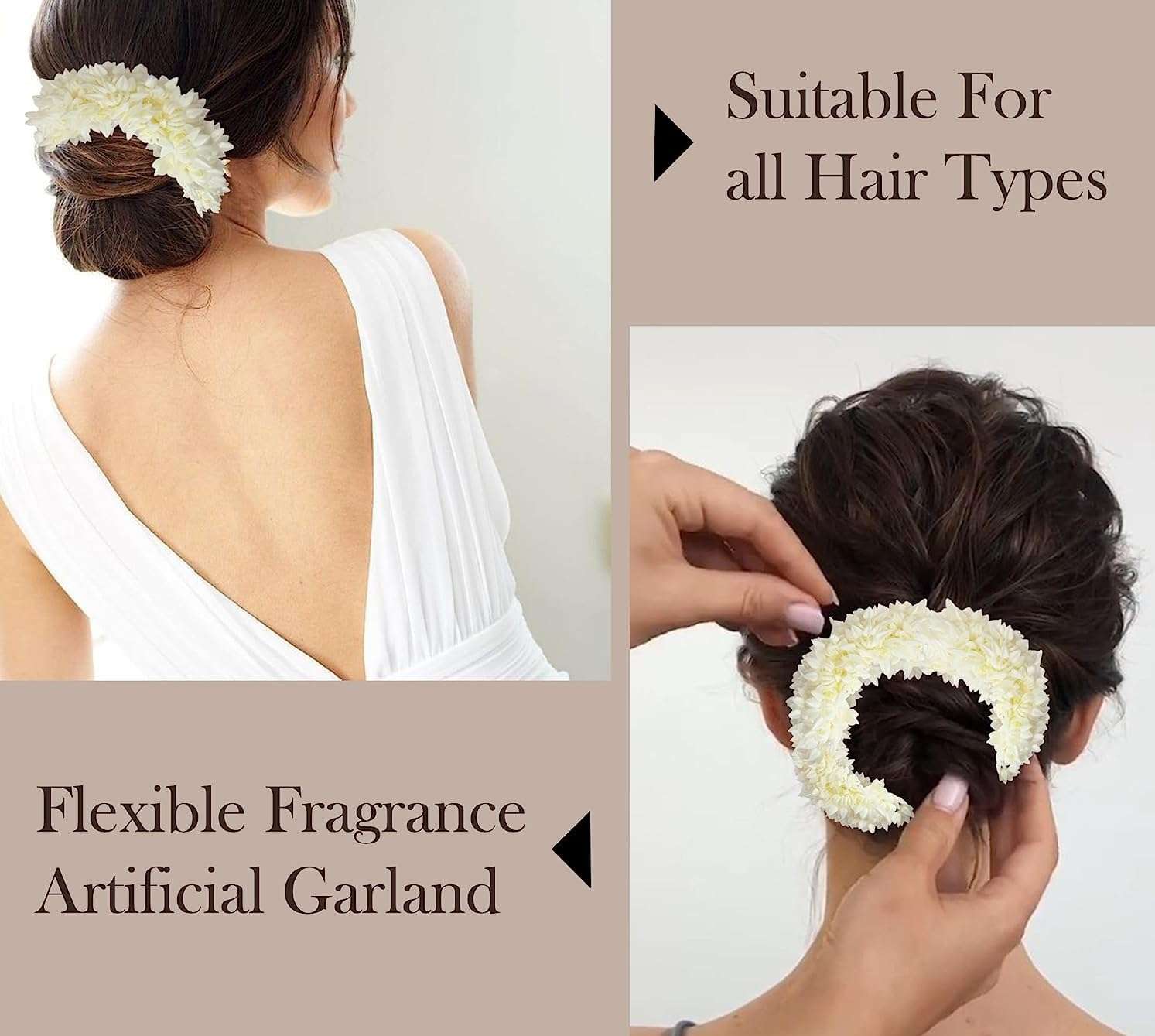 Diversa Artificial Gajra Flower Scrunchies For Hair Bun, Bracelet, Juda, and Ponytail Wedding Jewellery Reusable Fragrance Hair Mogra Gajra Tie For Women/Girls Gajra Scented Mogra White (White, Pack of 3) 4