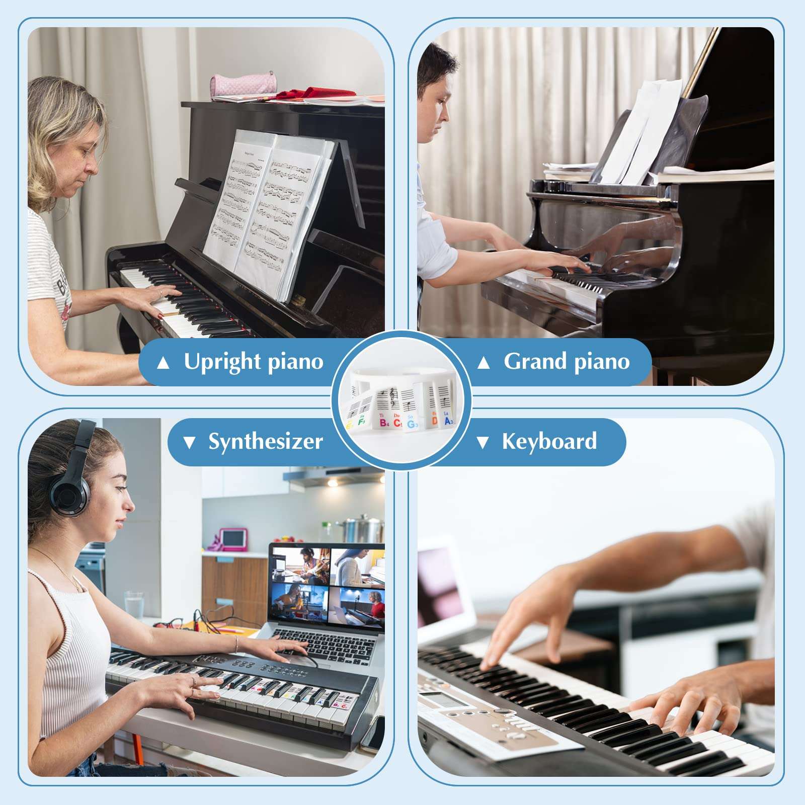 Piano Keyboard Note Labels, SS Removable Piano Key Notes Guide Overlay for Beginners Learning Piano, Made of Silicone, No Stickers Needed, 88 Keys Full Size (Rainbow) 4