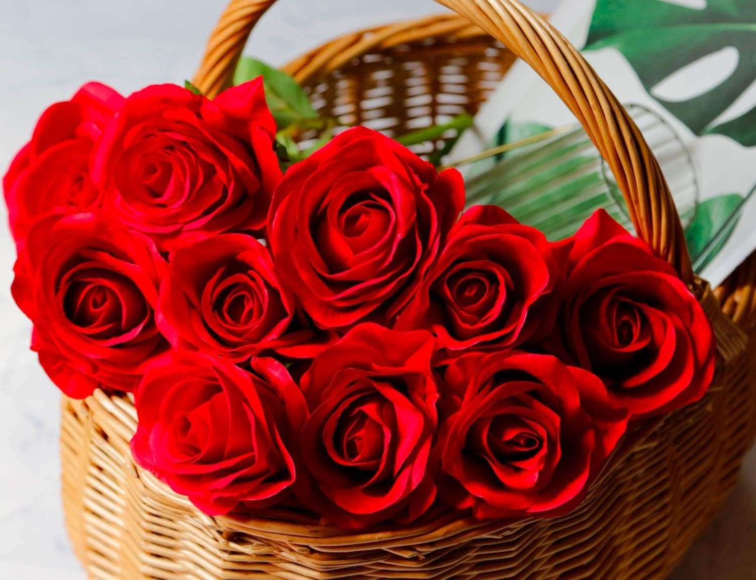 Dekorly 10pcs Fake Roses Artificial Silk Flowers Faux Rose Flower Long Stems Bouquet for Arrangement Wedding Centerpiece Party Home Kitchen Decor (Red, Height : Upto 30CM | Set of 10 Sticks) 4