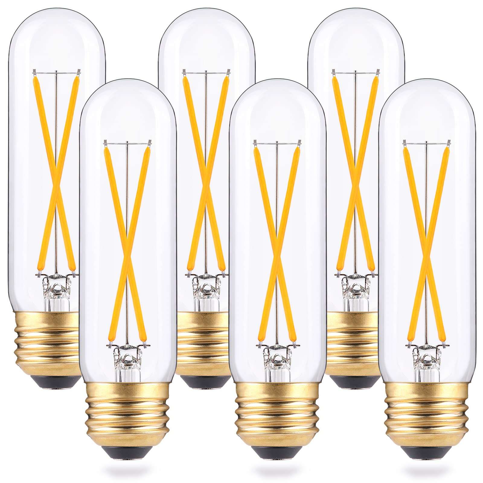 T10 Led Bulbs, 2W Dimmable Tubular Led Bulb,25 Watt Equivalent Edison Style Vintage LED Filament Light Bulb, E26 Long Tube Lamp, 2700K Woft Warm White, 6 Pack 1