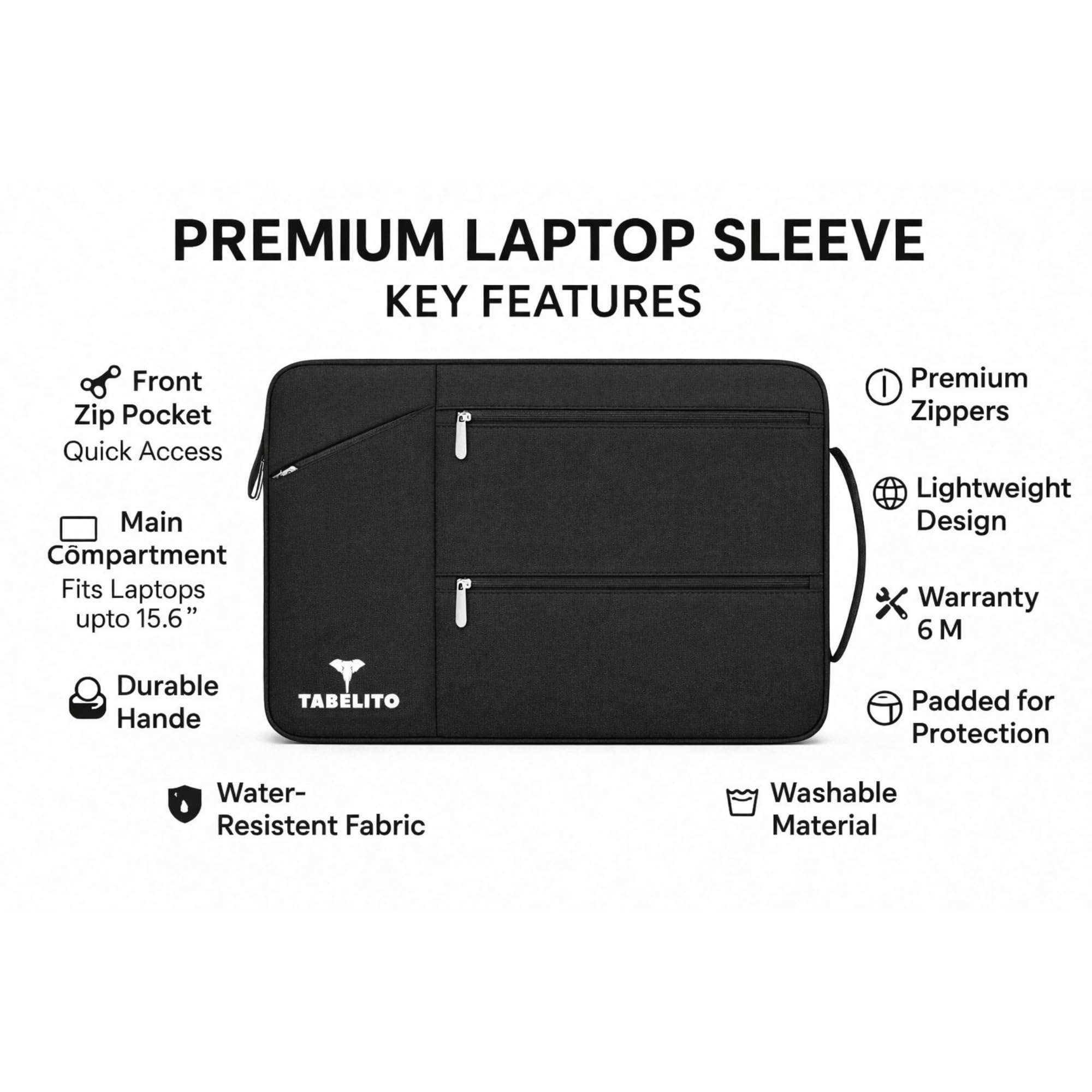 Tabelito® Hybrid Laptop Bag Sleeve Case Cover Pouch for 14 Inch Laptop Apple/Dell/Lenovo/Asus/Hp/Samsung/Mi/MacBook/Ultrabook/Thinkpad/Ideapad/Surfacepro (13.3 inch, Black) 6