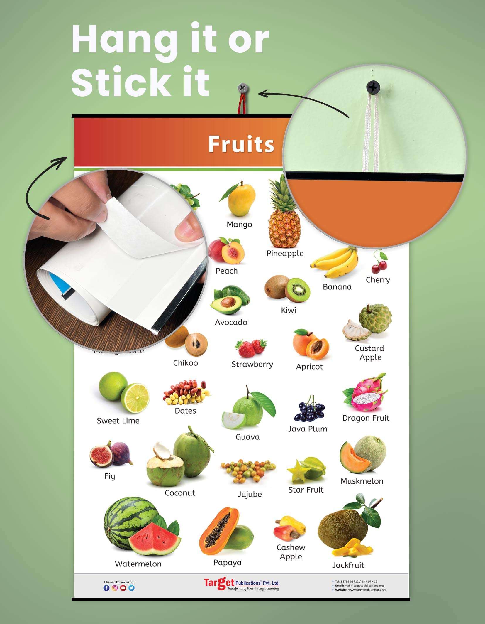 Jumbo Fruits Chart for Kids | My First Early Learning Educational Chart for Homeschooling, Kindergarten and Nursery Children | 39.25 x 27.25 in 2