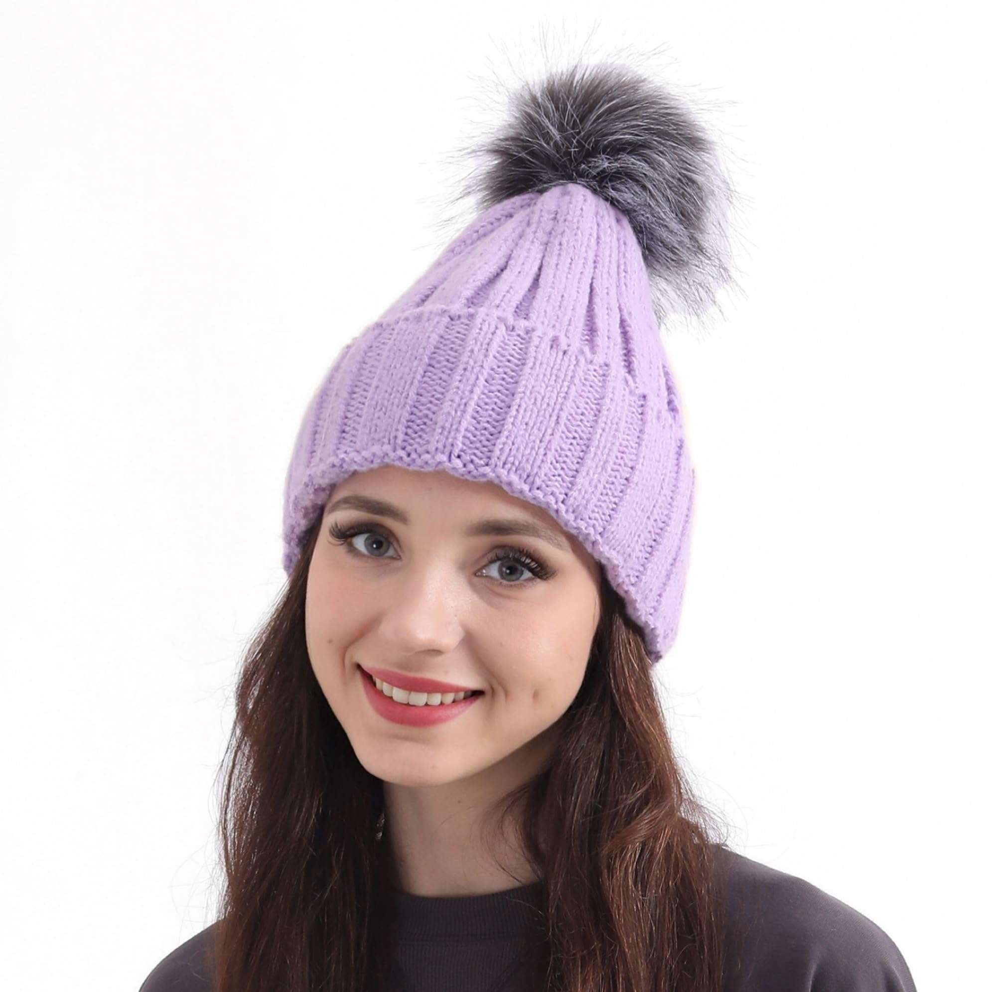 Winter Wear Lined Purple Beanie for Women Warm Winter Hats Cap for Womens Girl Soft Pom Pom Hat, Birthday for Women. (Purple) 1