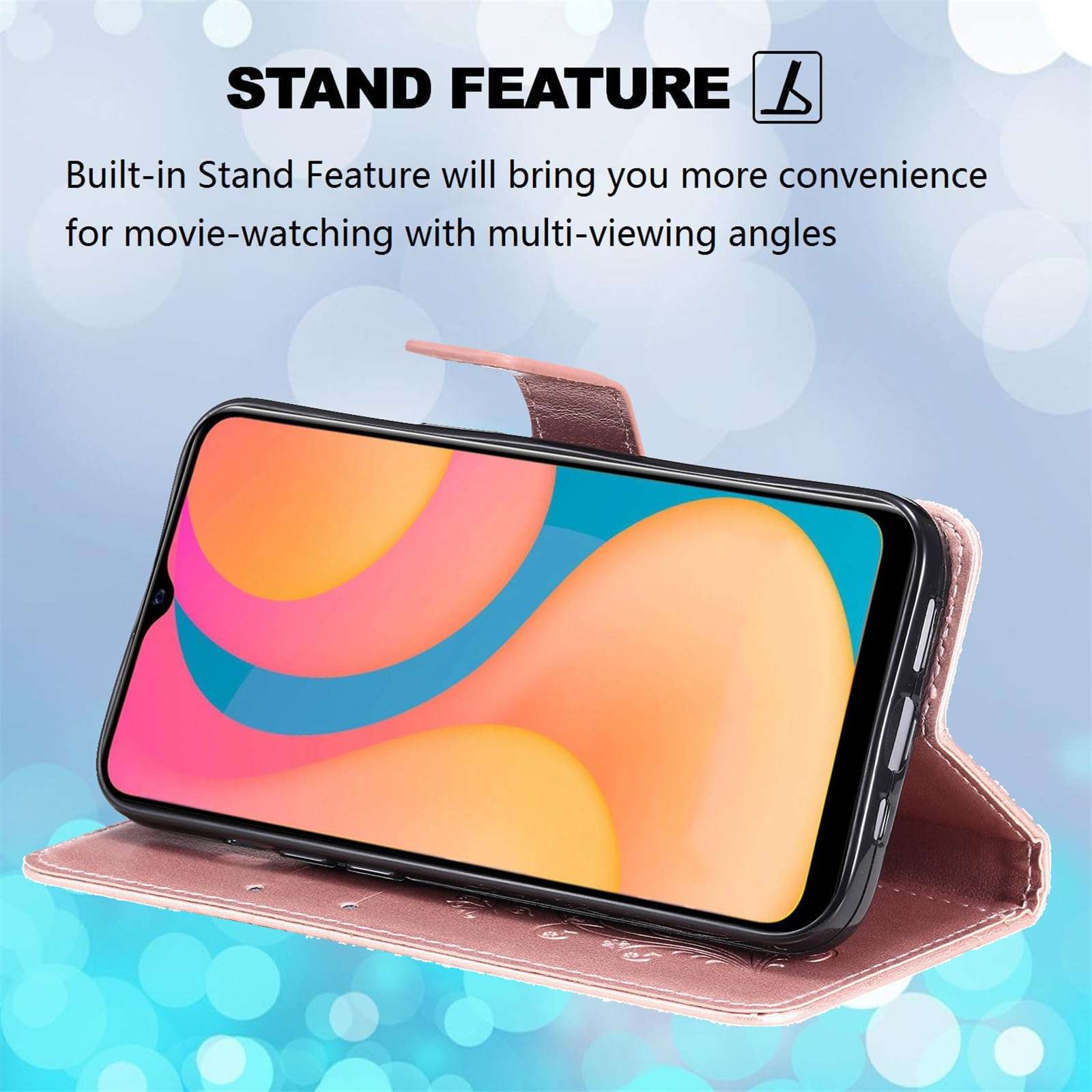 XYX Wallet Case Compatible with LG K40/LG K12 Plus/LG X4 2019, Embossed Butterfly PU Leather Case Flip Protective Phone Cover with Card Slots and Kickstand, Rose Gold 5